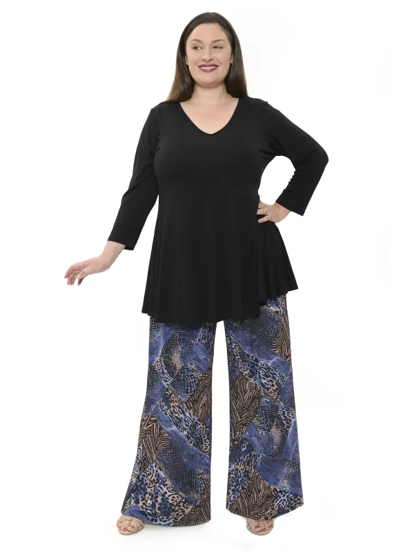 24seven Comfort Apparel Plus Size Animal Print V Neck Long Sleeve Swing Tunic Top and Pant Set sold by 24/7 Comfort Apparel