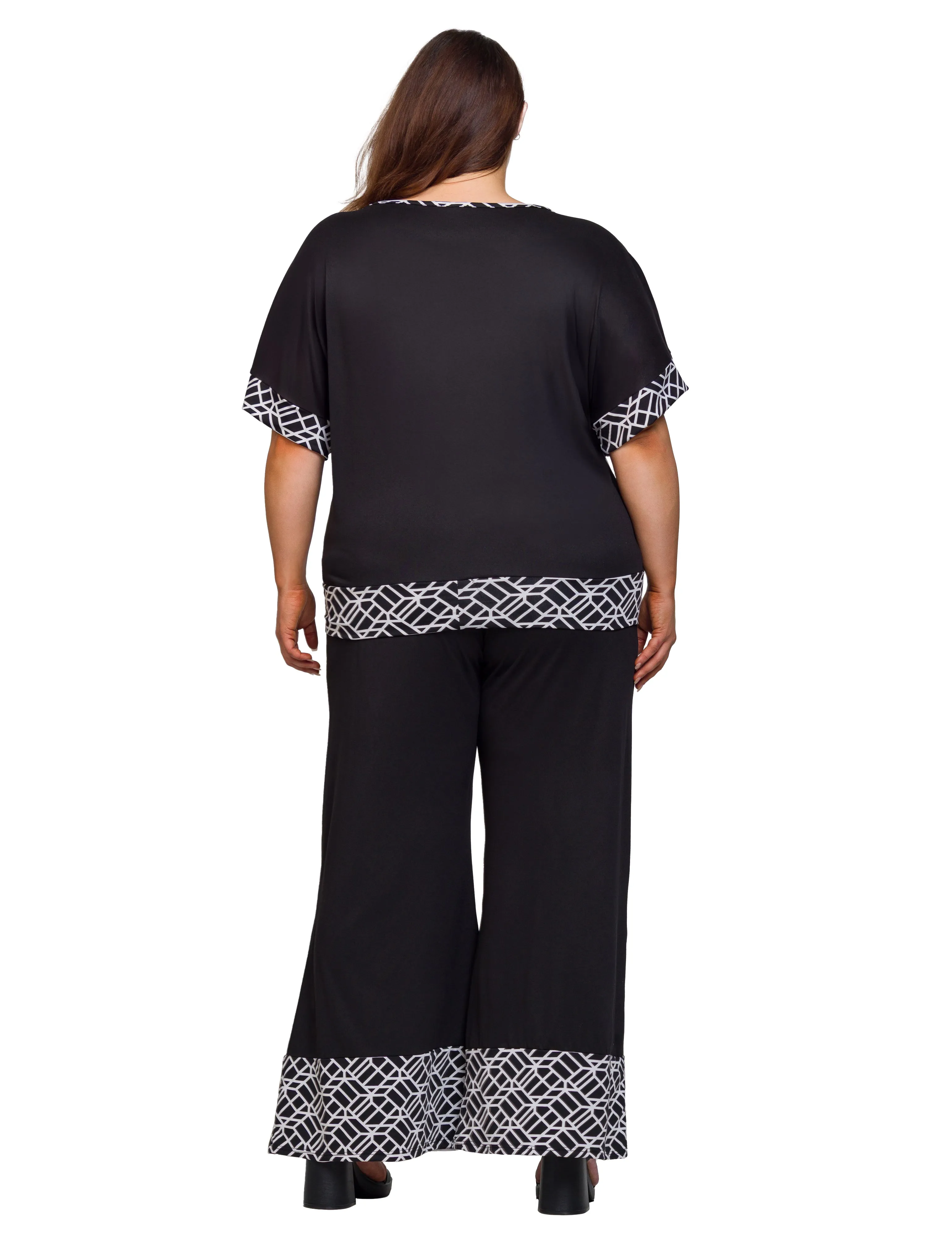 24seven Comfort Apparel Plus Size Boat Neck Dolman Sleeve Printed Trim Top and Pant Set sold by 24/7 Comfort Apparel product image thumbnail 3