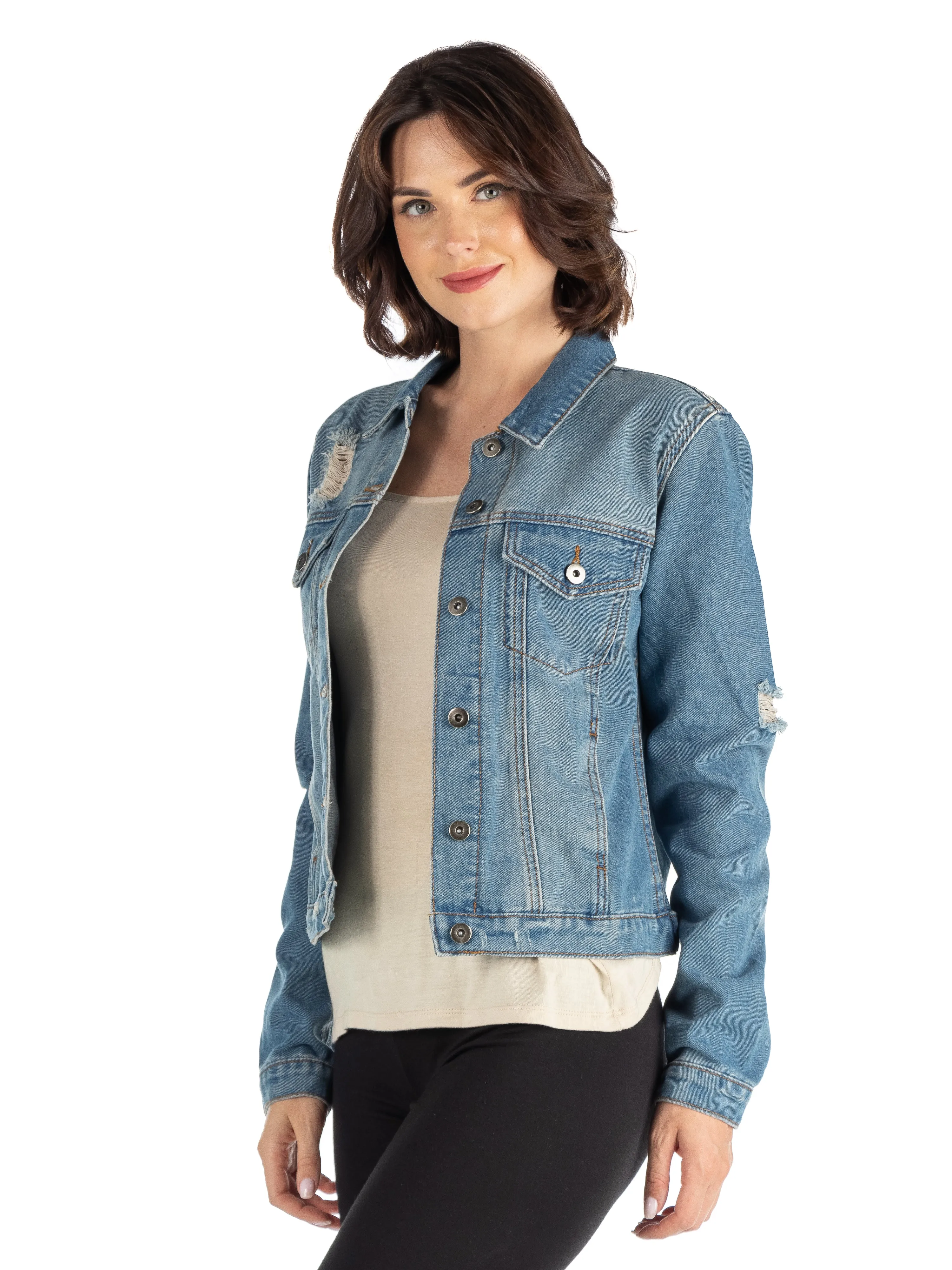 24seven Comfort Apparel Petite Timeless Denim Jacket sold by 24/7 Comfort Apparel product image thumbnail 2