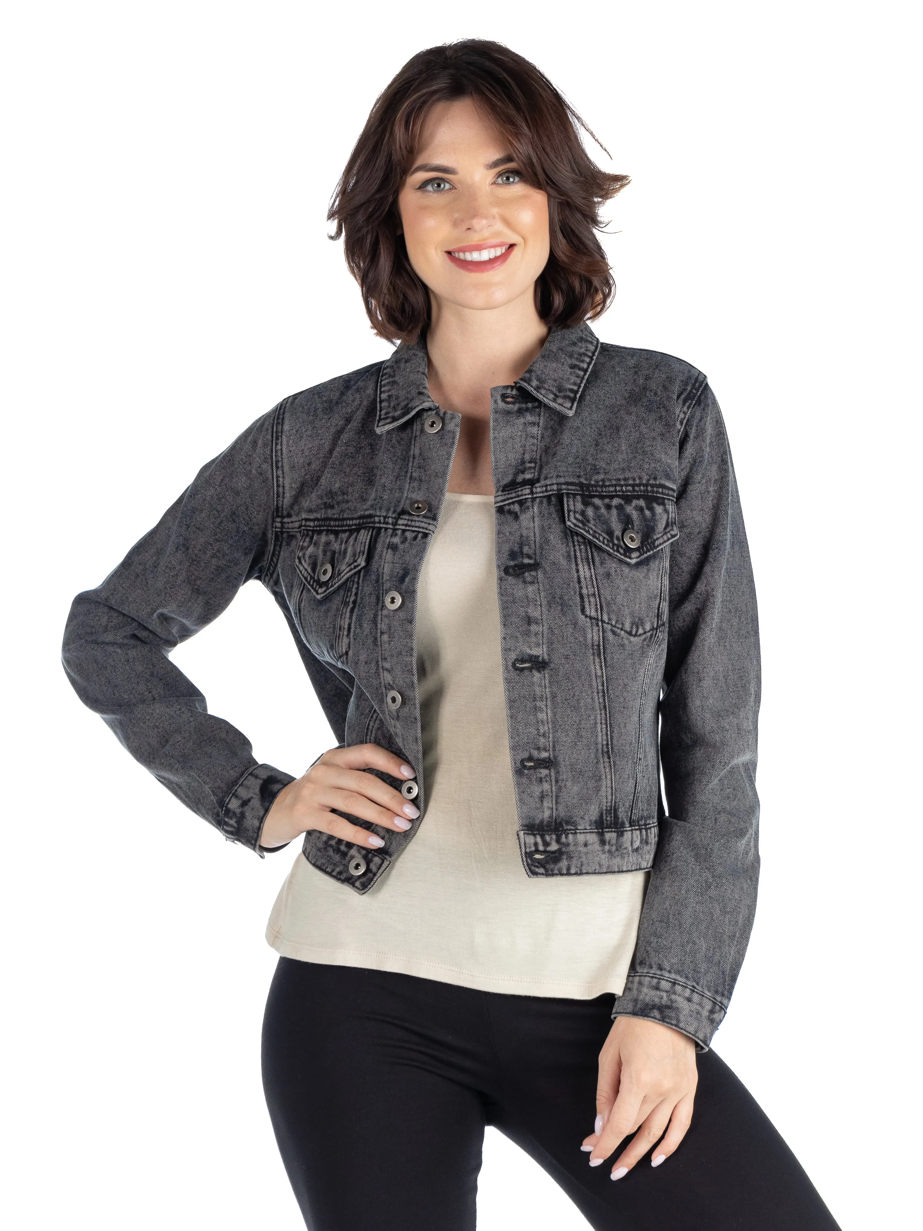 24seven Comfort Apparel Petite Timeless Denim Jacket sold by 24/7 Comfort Apparel product image thumbnail 5