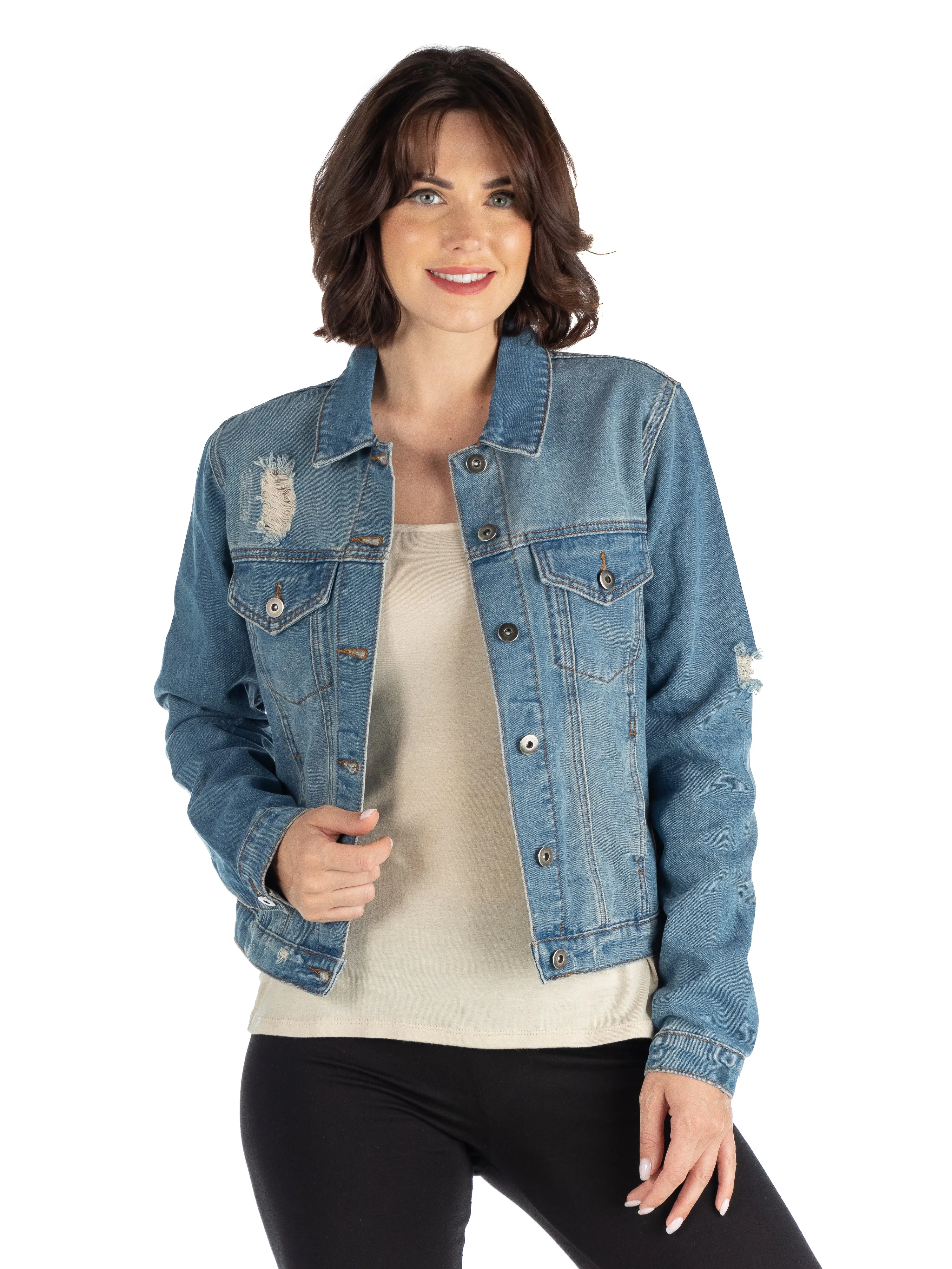 24seven Comfort Apparel Petite Timeless Denim Jacket sold by 24/7 Comfort Apparel