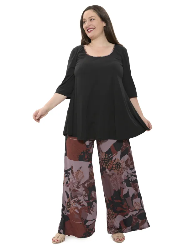 24seven Comfort Apparel Plus Size Floral Print Scoop Neck Elbow Sleeve Swing Tunic Top and Pant Set sold by 24/7 Comfort Apparel