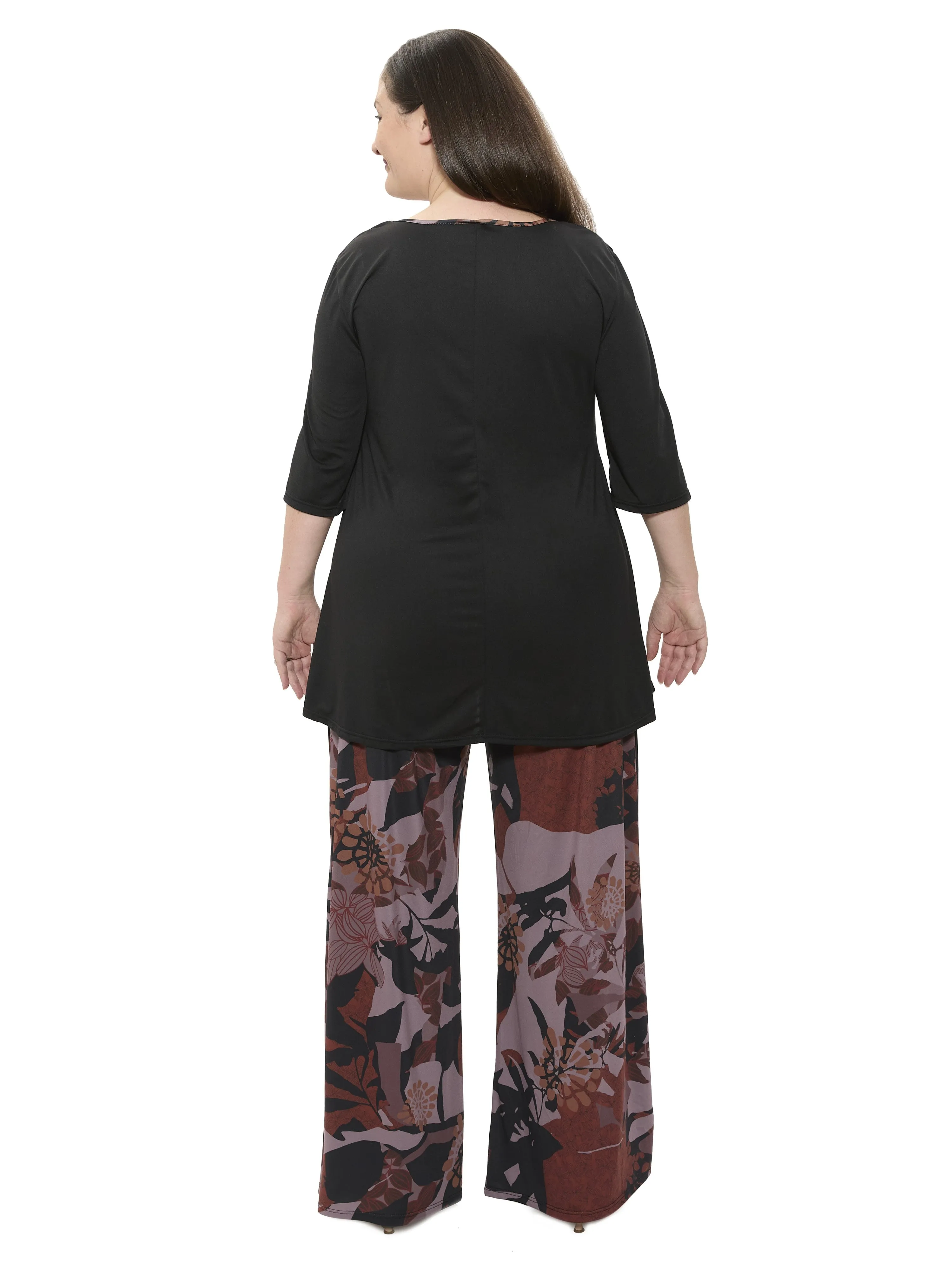 24seven Comfort Apparel Plus Size Floral Print Scoop Neck Elbow Sleeve Swing Tunic Top and Pant Set sold by 24/7 Comfort Apparel product image thumbnail 3