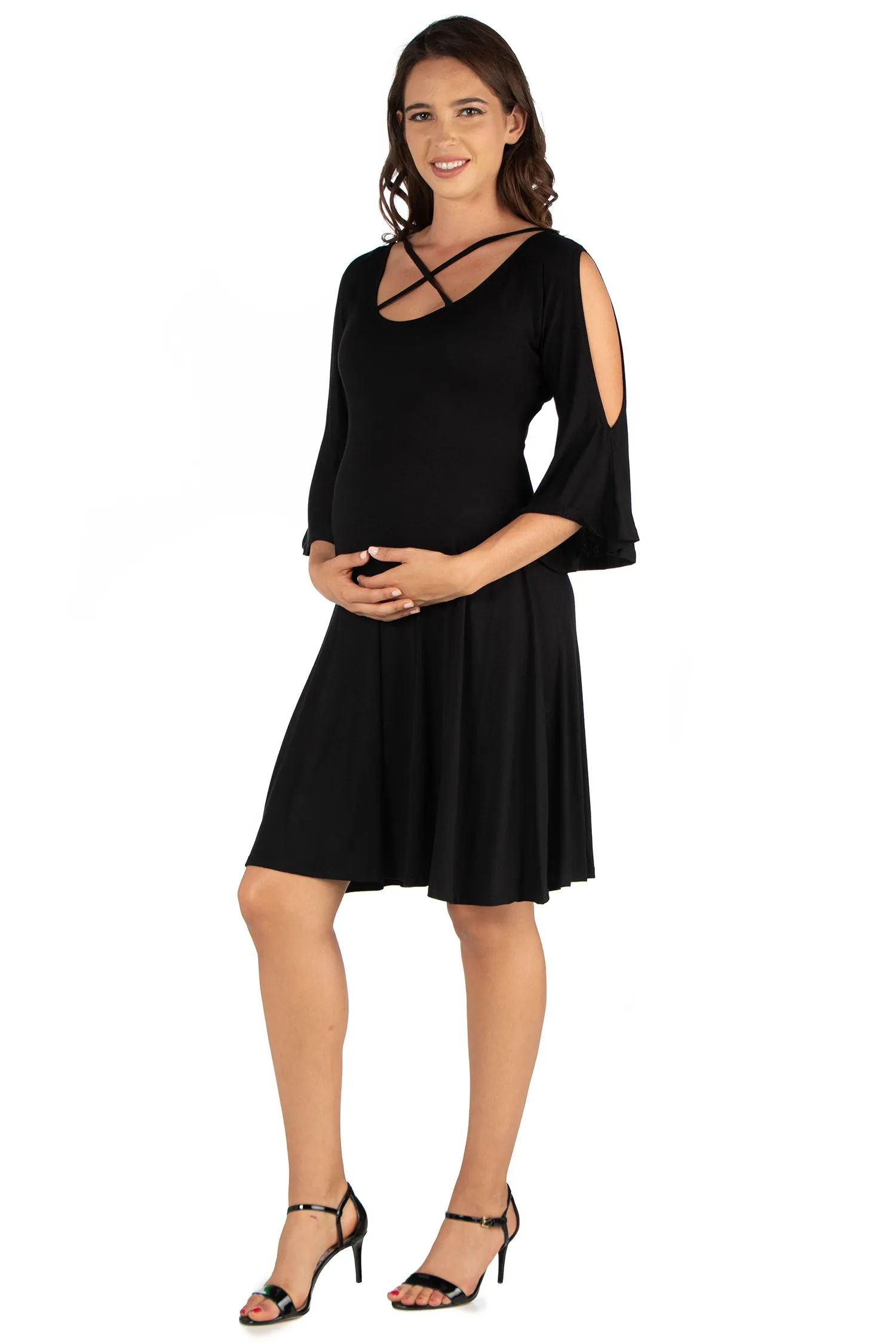 Maternity Knee Length Cold Shoulder Dress sold by 24/7 Comfort Apparel product image thumbnail 2