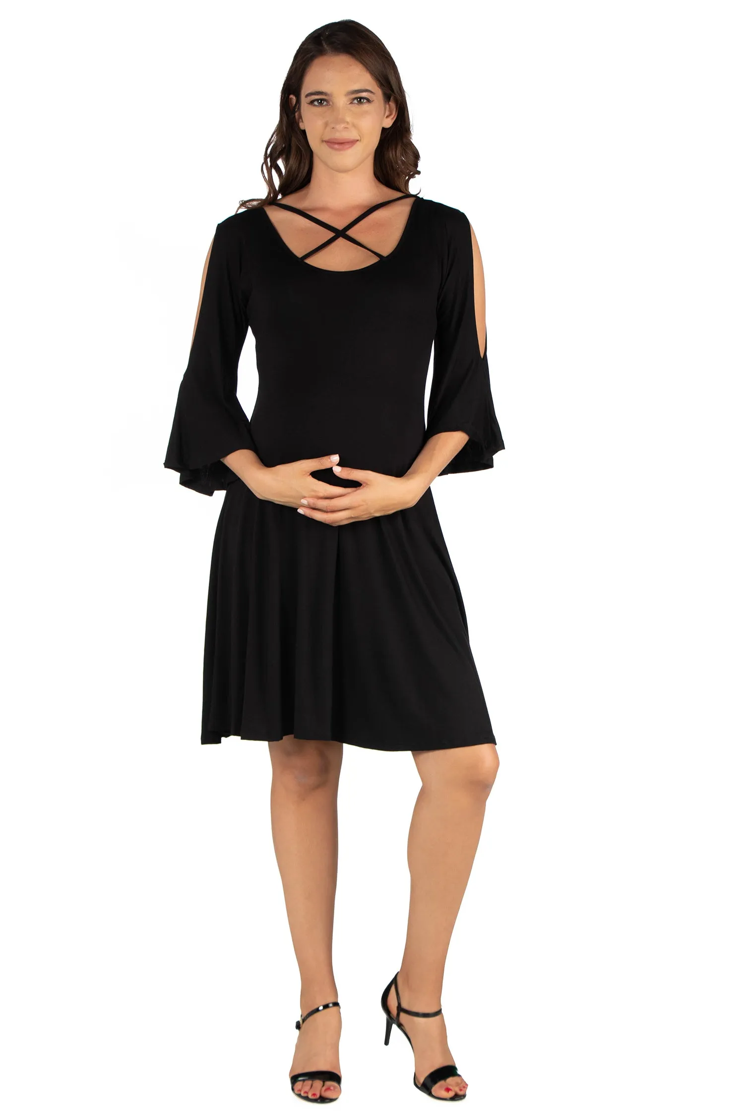 Maternity Knee Length Cold Shoulder Dress sold by 24/7 Comfort Apparel product image thumbnail 4