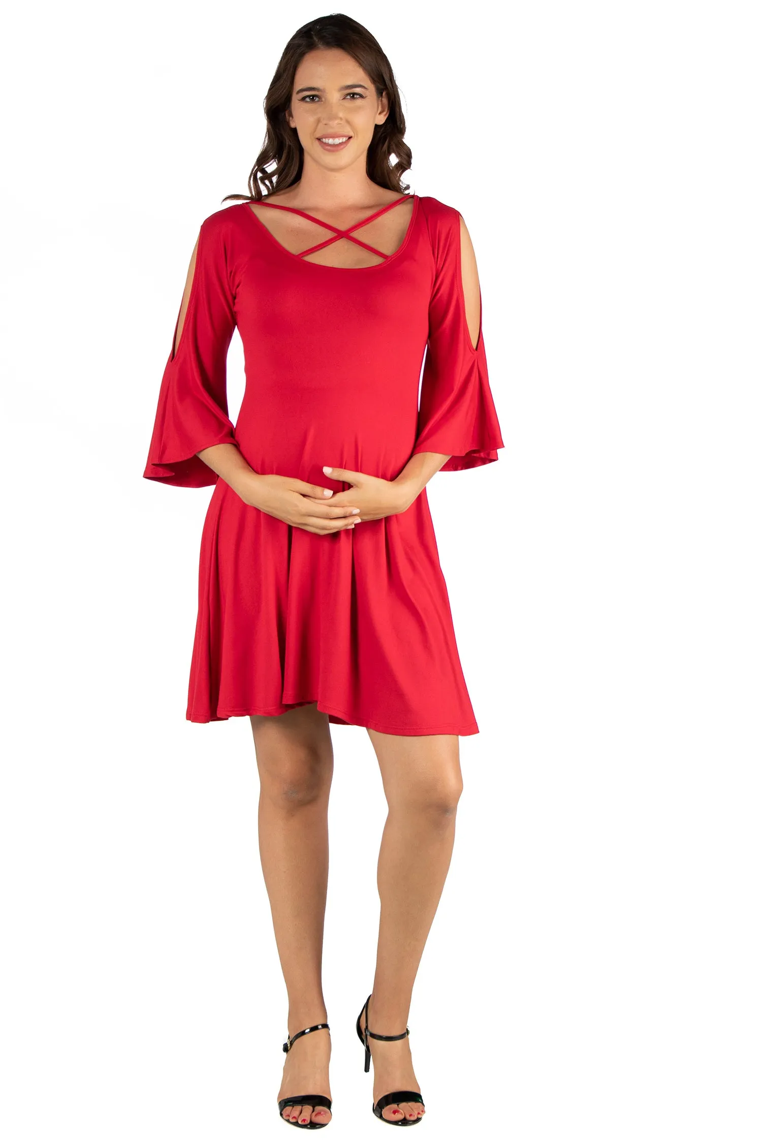 Maternity Knee Length Cold Shoulder Dress sold by 24/7 Comfort Apparel product image thumbnail 3