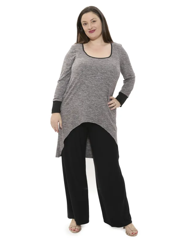 24seven Comfort Apparel Plus Size Two Tone Scoop Neck Long Sleeve High Low Top and Pant Set sold by 24/7 Comfort Apparel