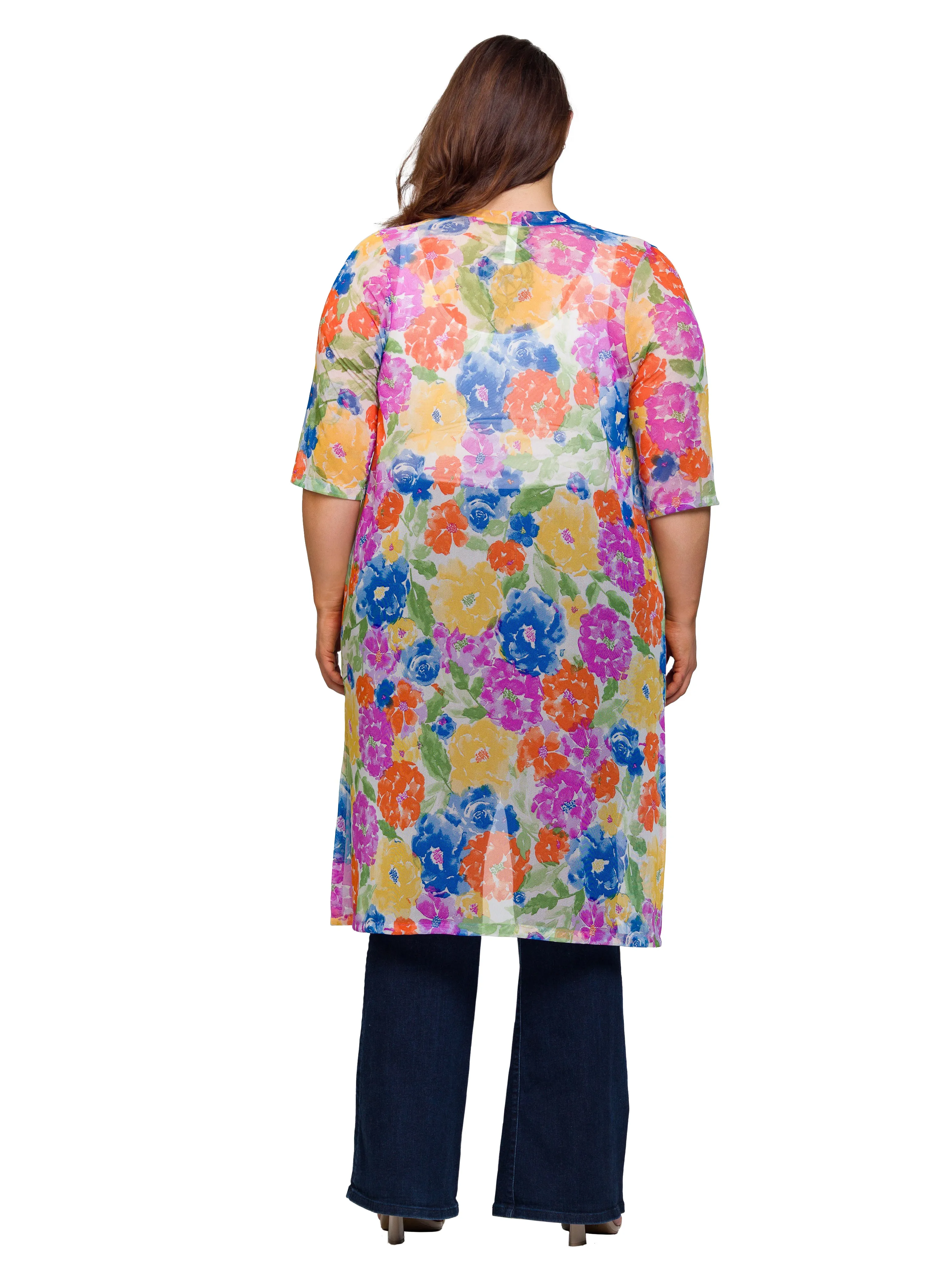 Essential Curvy Floral Sheer Open Front Knee Length Duster Jacket sold by 24/7 Comfort Apparel product image thumbnail 3
