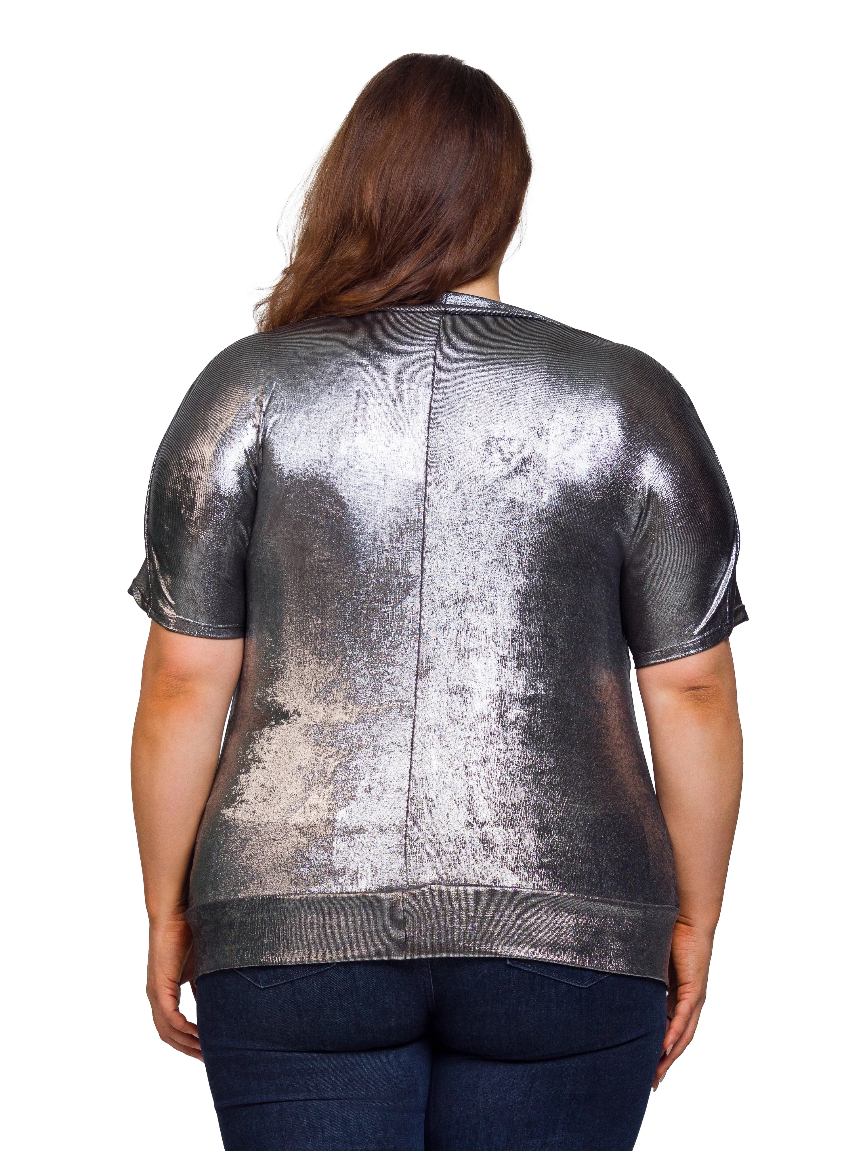 24seven Comfort Apparel Plus Size Cowl Neck Short Sleeve Banded Bottom Top sold by 24/7 Comfort Apparel product image thumbnail 3