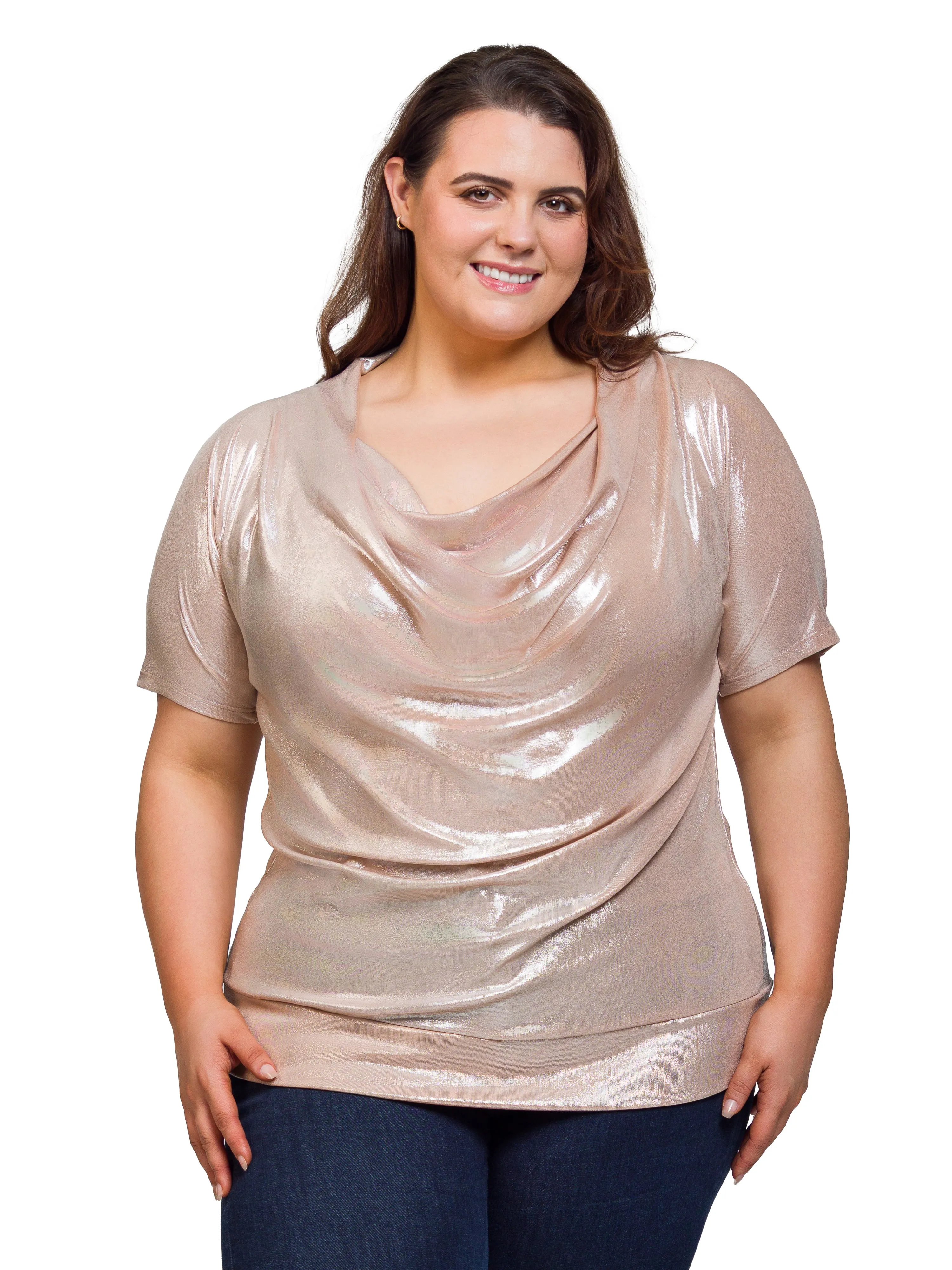 24seven Comfort Apparel Plus Size Cowl Neck Short Sleeve Banded Bottom Top sold by 24/7 Comfort Apparel product image thumbnail 4