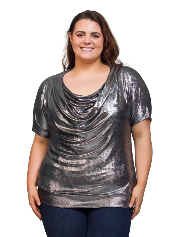 24seven Comfort Apparel Plus Size Cowl Neck Short Sleeve Banded Bottom Top sold by 24/7 Comfort Apparel