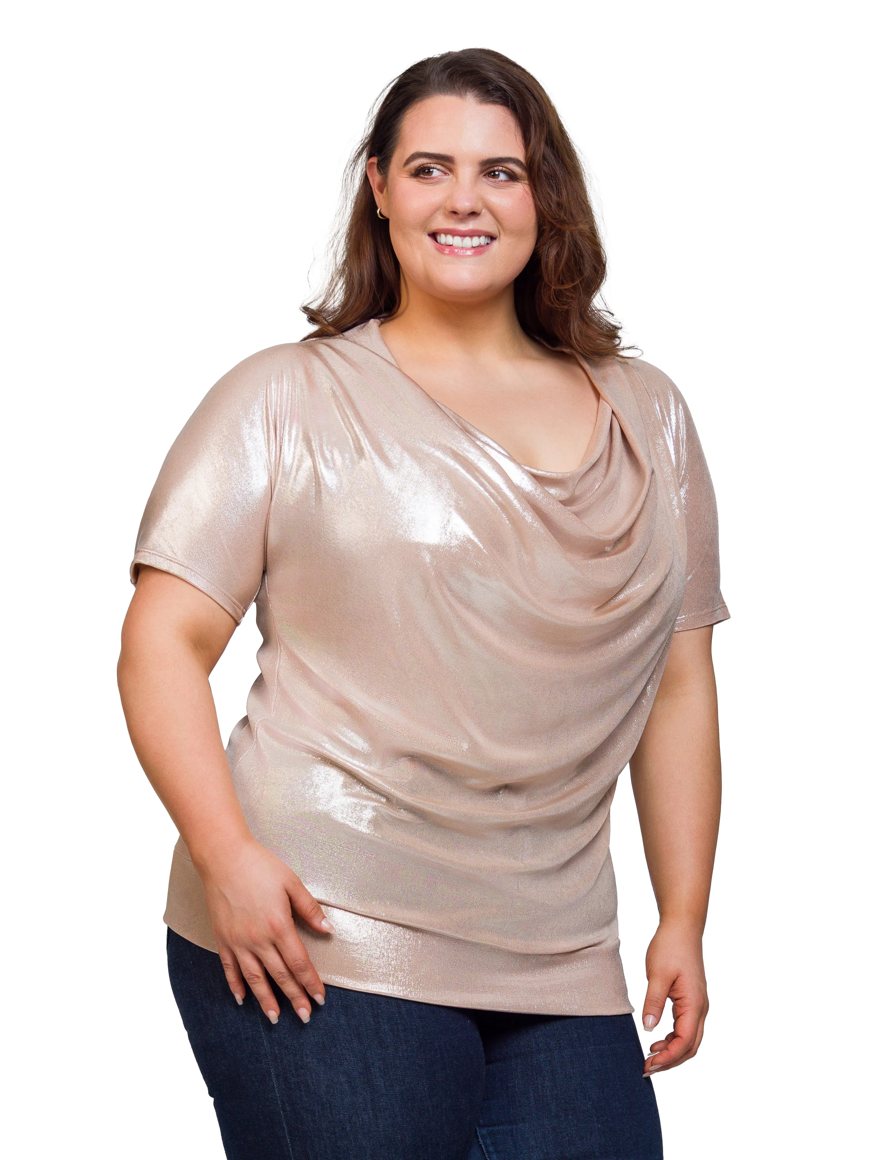 24seven Comfort Apparel Plus Size Cowl Neck Short Sleeve Banded Bottom Top sold by 24/7 Comfort Apparel product image thumbnail 5