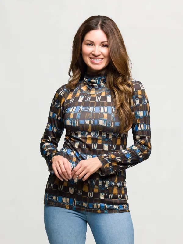 Essential Womens Mock Neck Long Sleeve Printed Top made by 24/7 Comfort Apparel