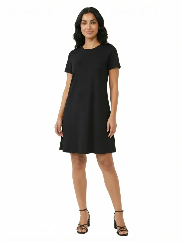 Essential Petite Short Sleeve Round Neck Mini Shift Dress made by 24/7 Comfort Apparel