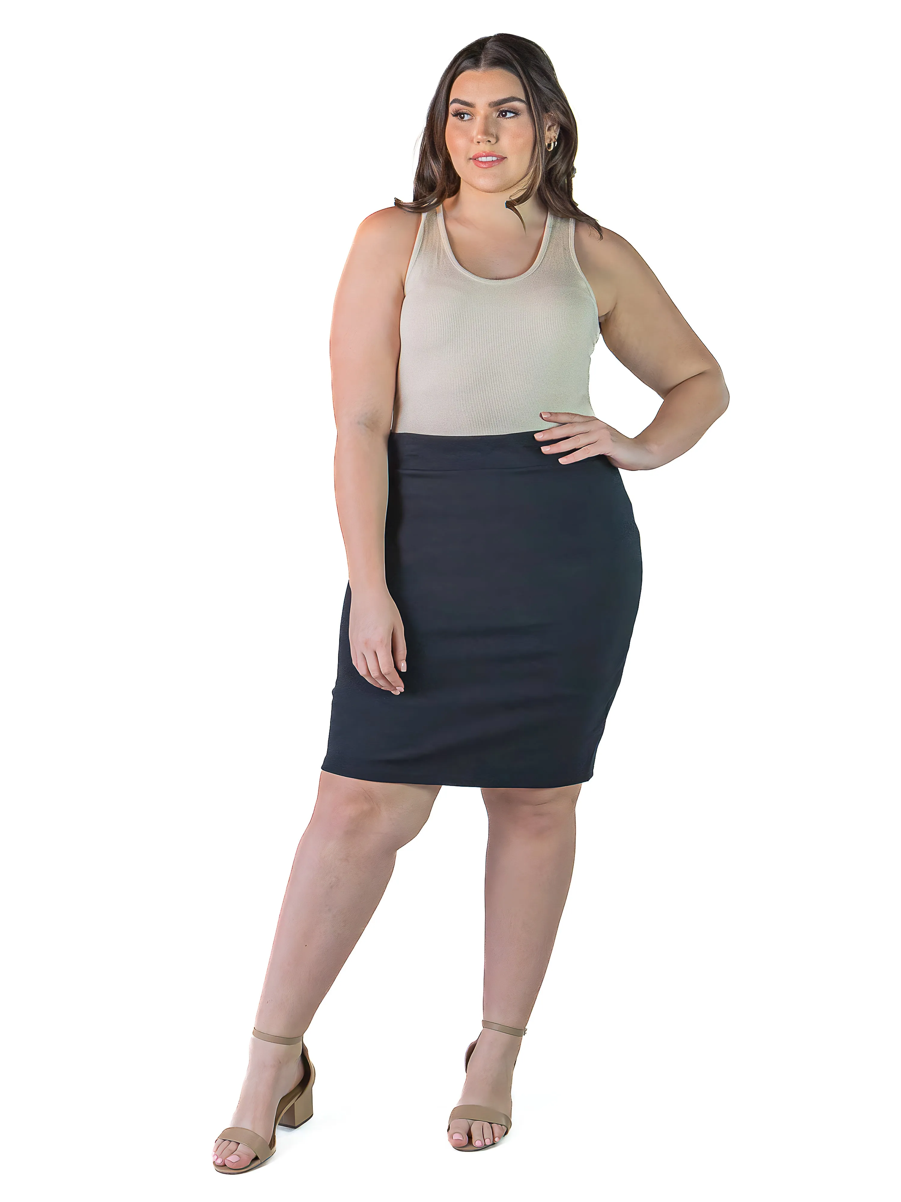 Essential Plus Size Solid Color Elastic Waist Knee Length Pencil Skirt sold by 24/7 Comfort Apparel