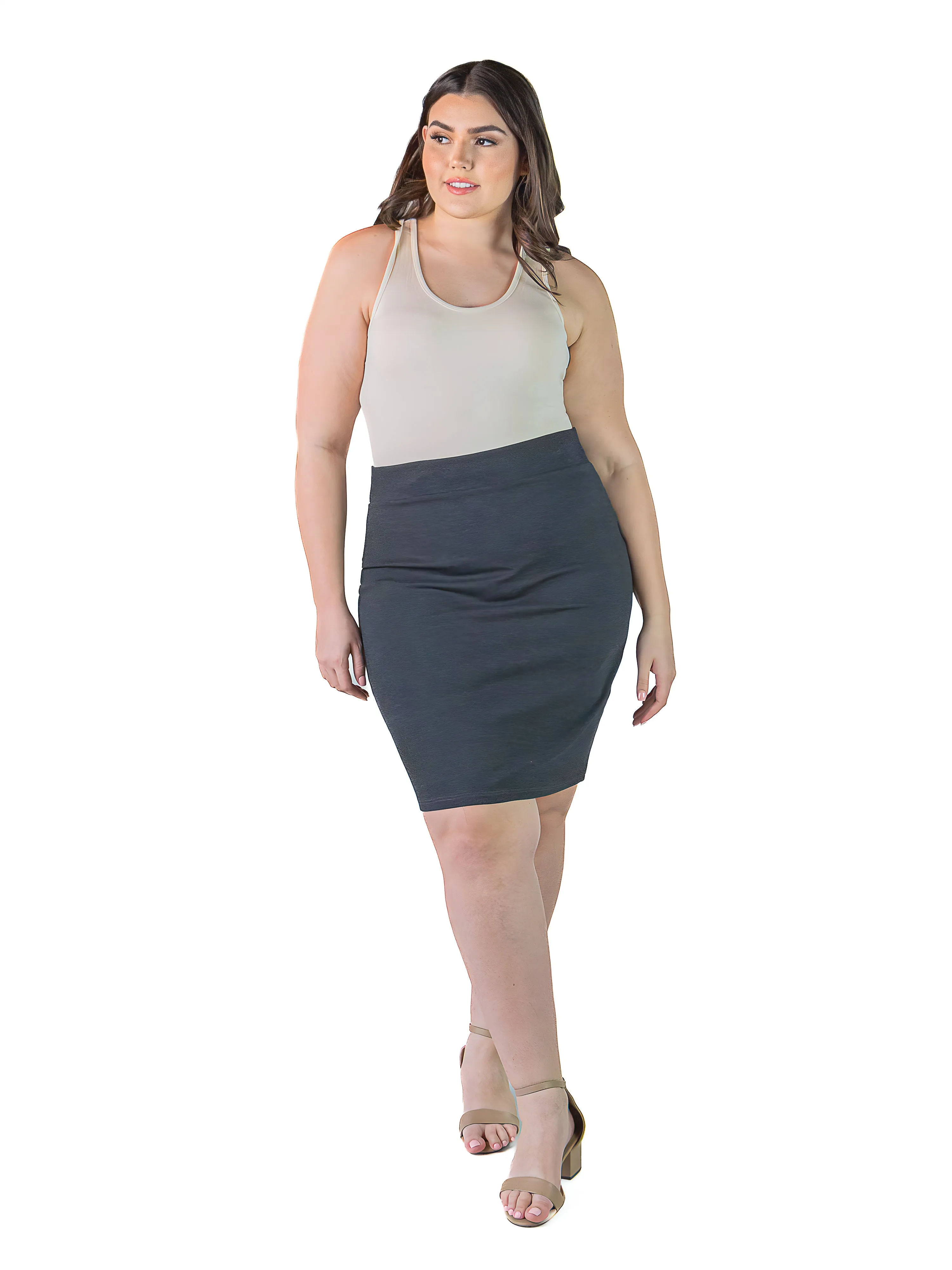 Essential Plus Size Solid Color Elastic Waist Knee Length Pencil Skirt sold by 24/7 Comfort Apparel product image thumbnail 5