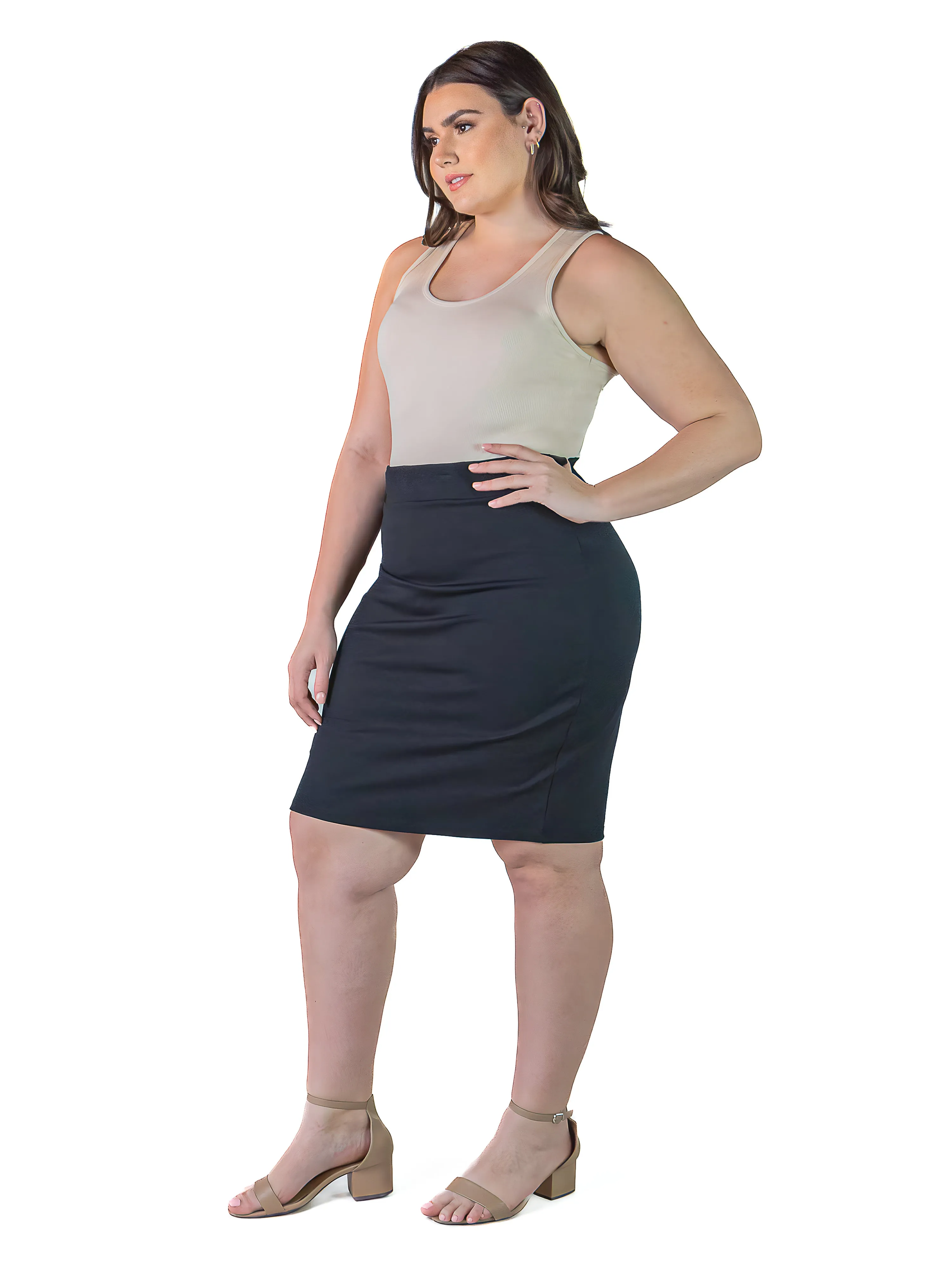 Essential Plus Size Solid Color Elastic Waist Knee Length Pencil Skirt sold by 24/7 Comfort Apparel product image thumbnail 2