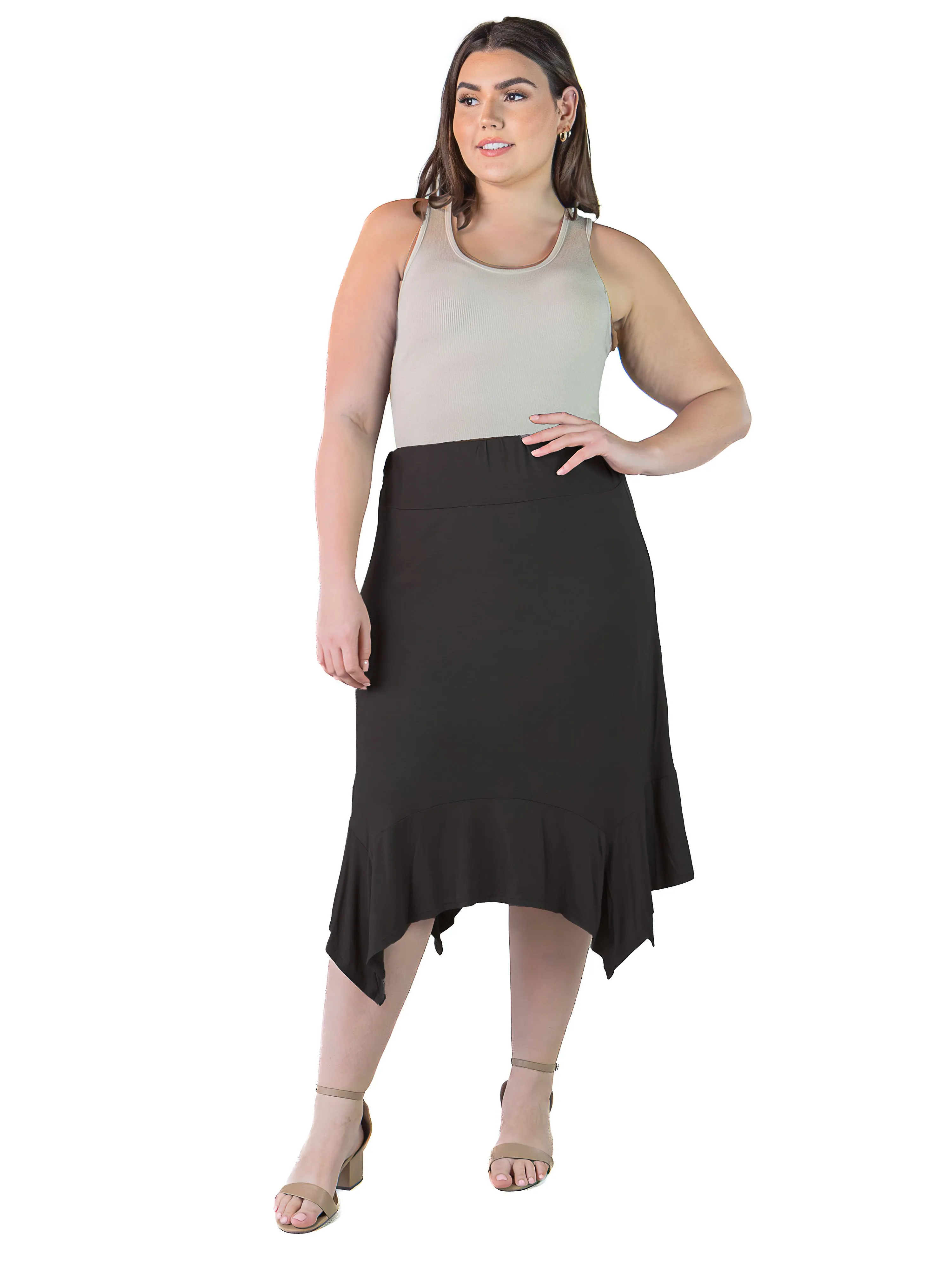 Essential Plus Size Elastic Waist Handkerchief Midi Skirt sold by 24/7 Comfort Apparel