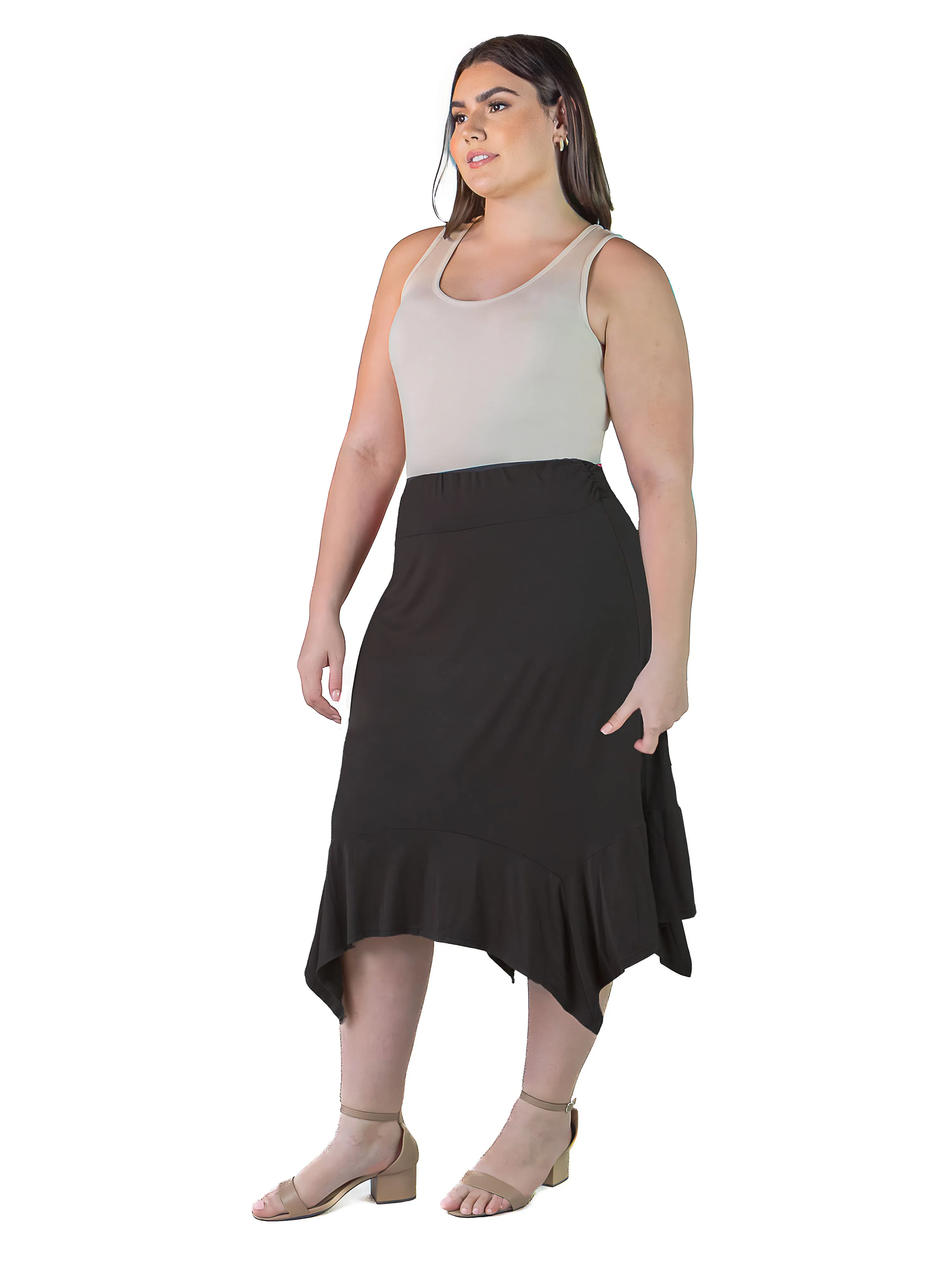 Essential Plus Size Elastic Waist Handkerchief Midi Skirt sold by 24/7 Comfort Apparel product image thumbnail 2