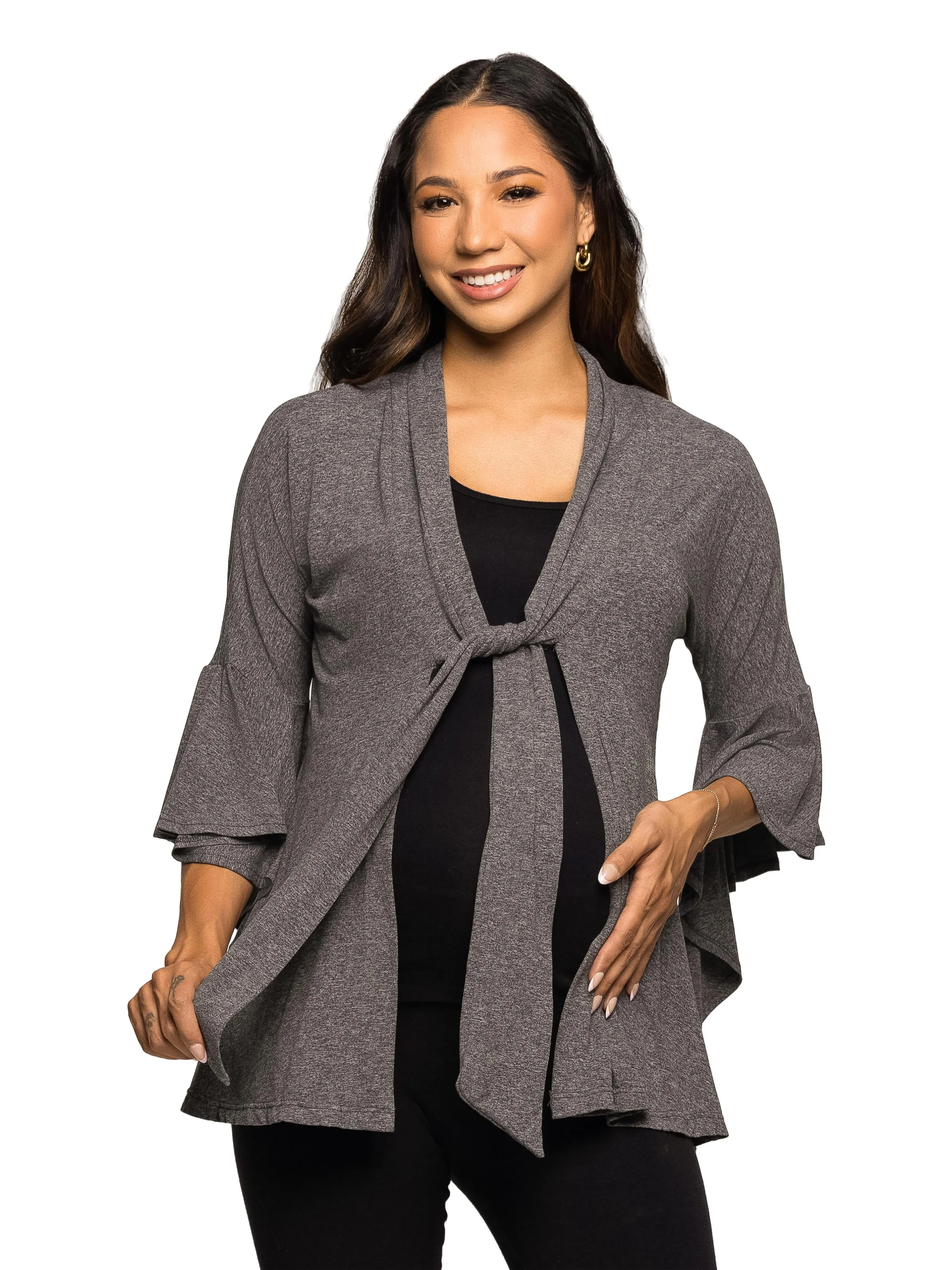 Essential Maternity Tie Front Bell Sleeve Jacket sold by 24/7 Comfort Apparel product image thumbnail 5