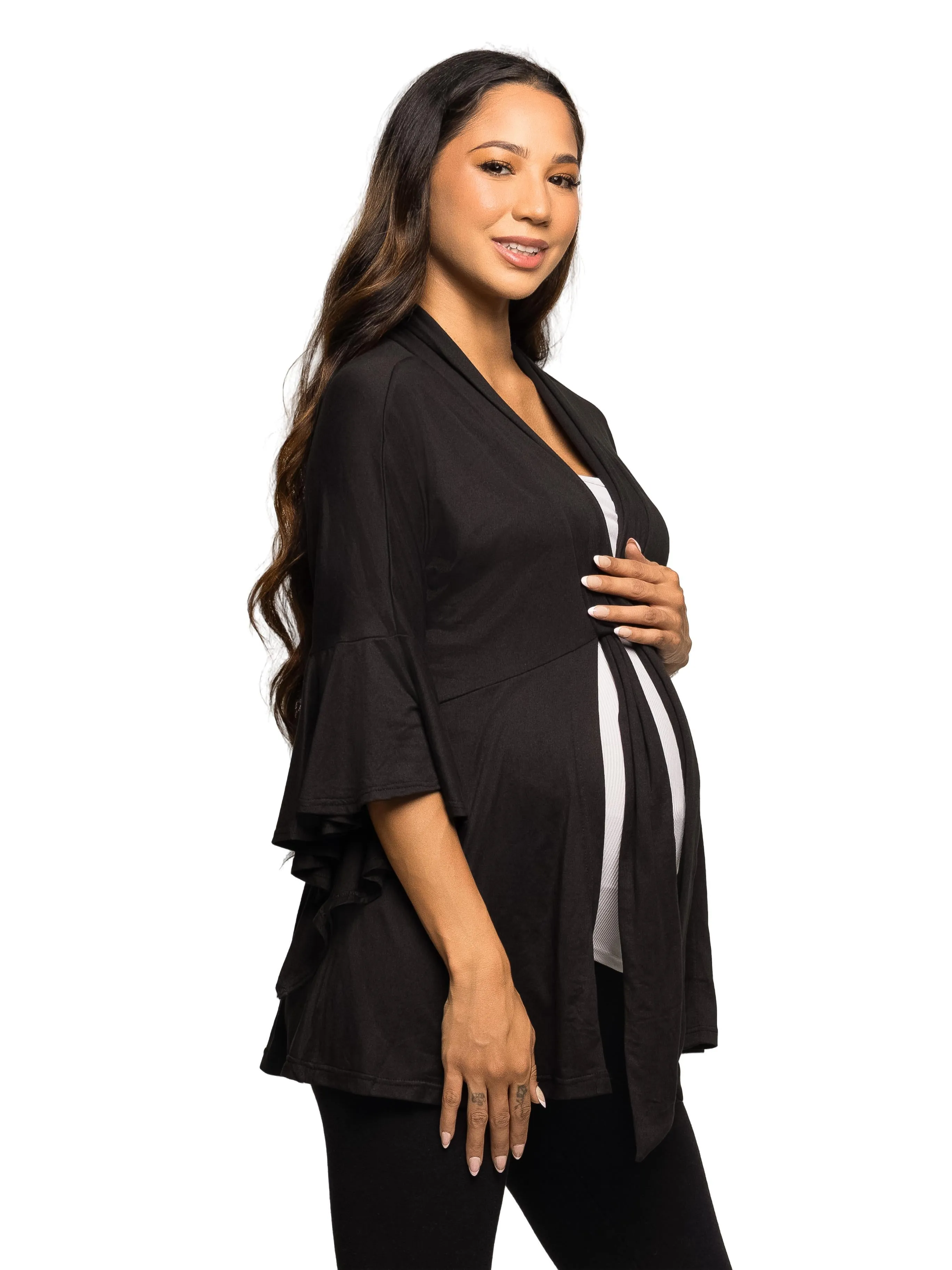 Essential Maternity Tie Front Bell Sleeve Jacket sold by 24/7 Comfort Apparel product image thumbnail 2