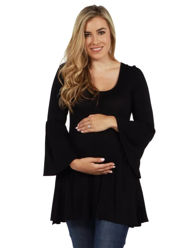 Essential Maternity Scoop Neck Long Bell Sleeve Flared Swing Tunic Top made by 24/7 Comfort Apparel