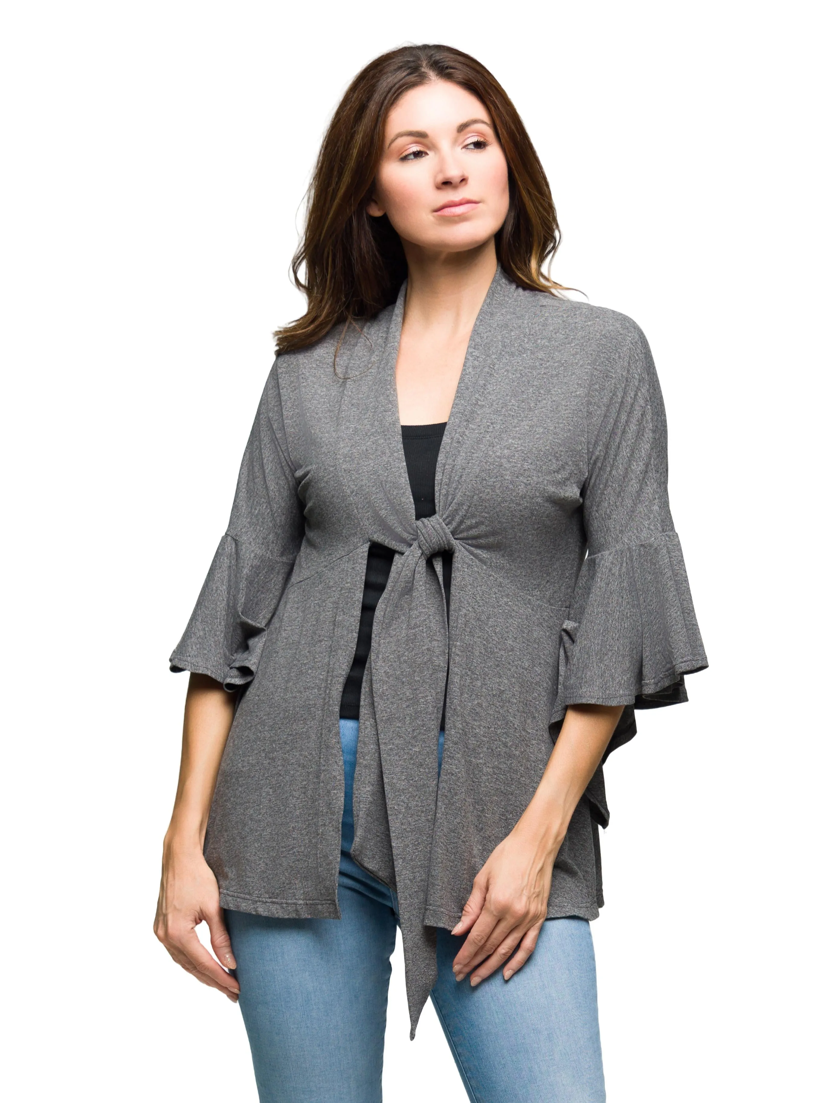 Essential Womens Tie Front Bell Sleeve Jacket sold by 24/7 Comfort Apparel product image thumbnail 5