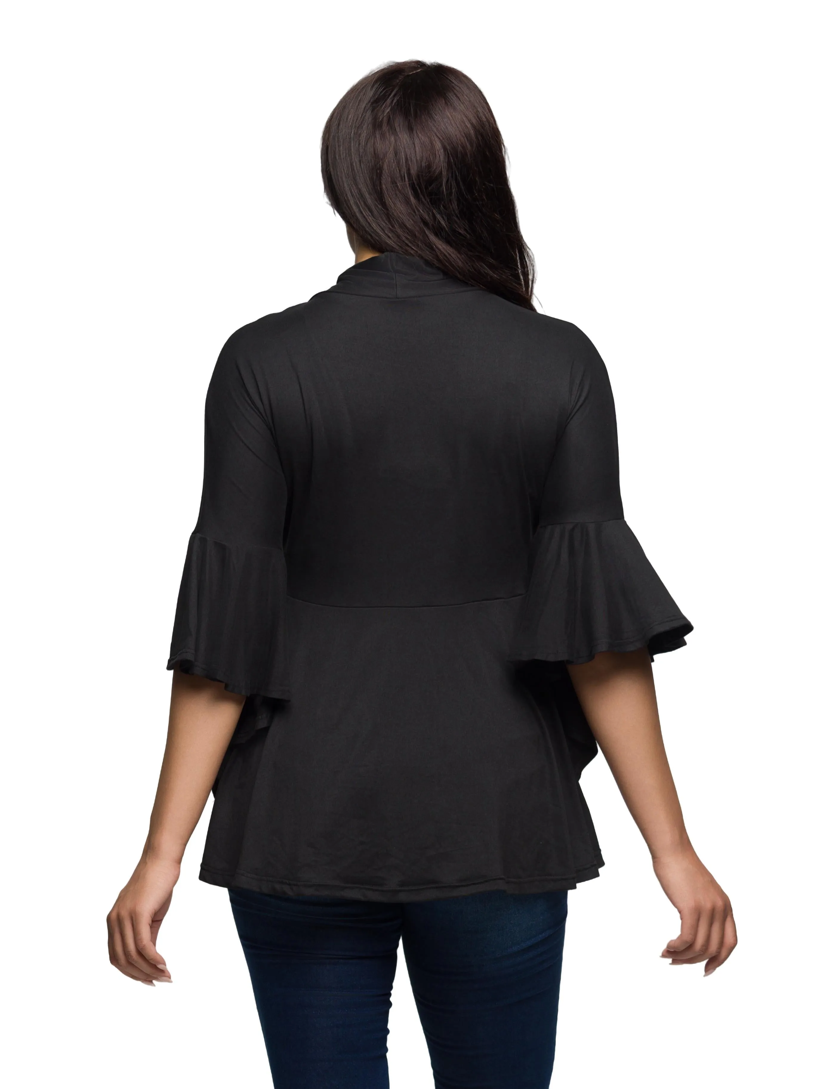 Essential Womens Tie Front Bell Sleeve Jacket sold by 24/7 Comfort Apparel product image thumbnail 3