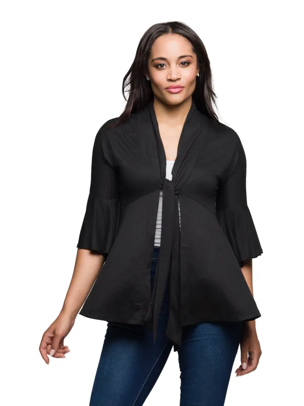 Essential Womens Tie Front Bell Sleeve Jacket made by 24/7 Comfort Apparel
