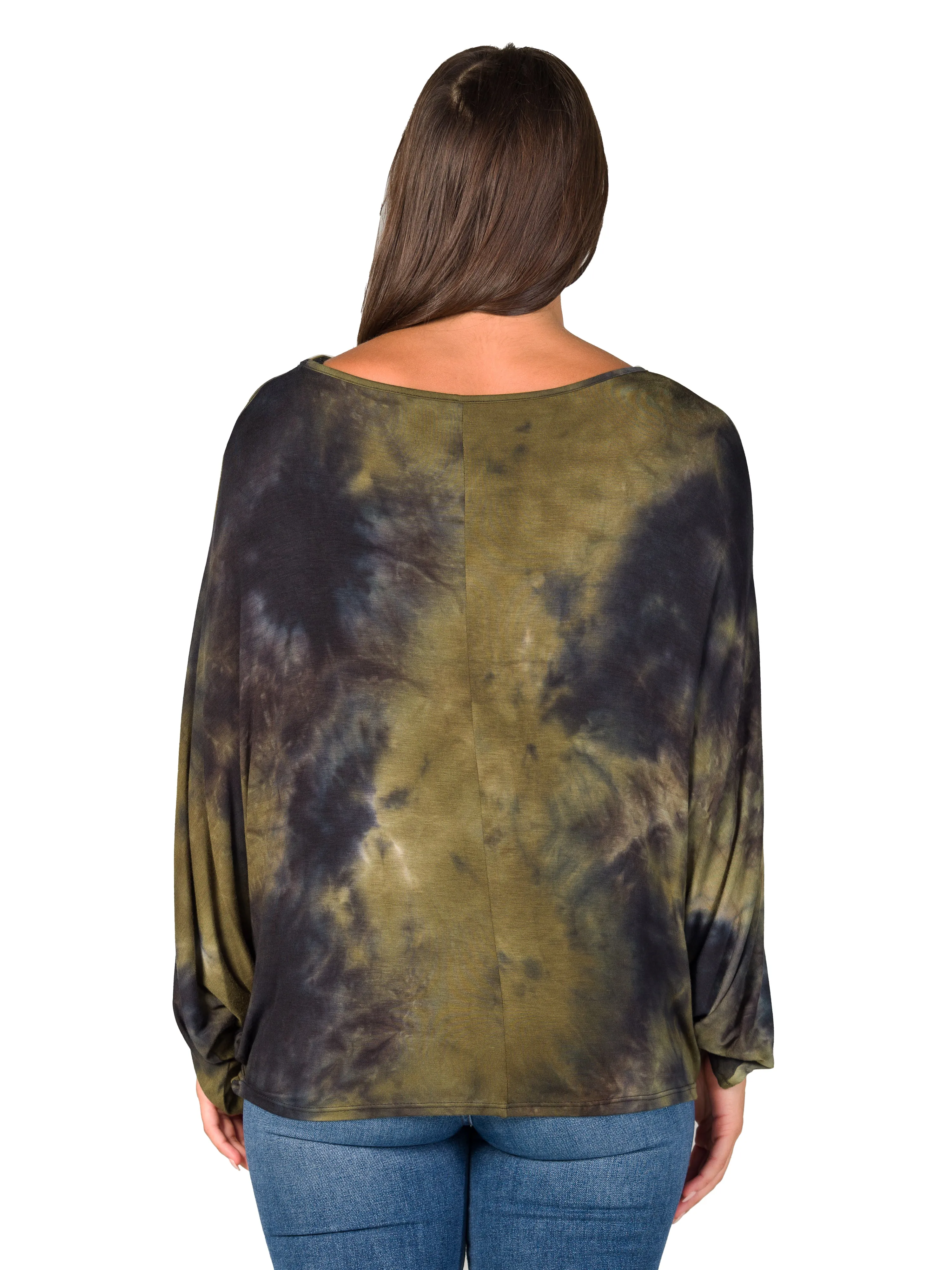 Essential Womens Green Tie Dye Batwing Sleeve Relaxed Fit Top sold by 24/7 Comfort Apparel product image thumbnail 3