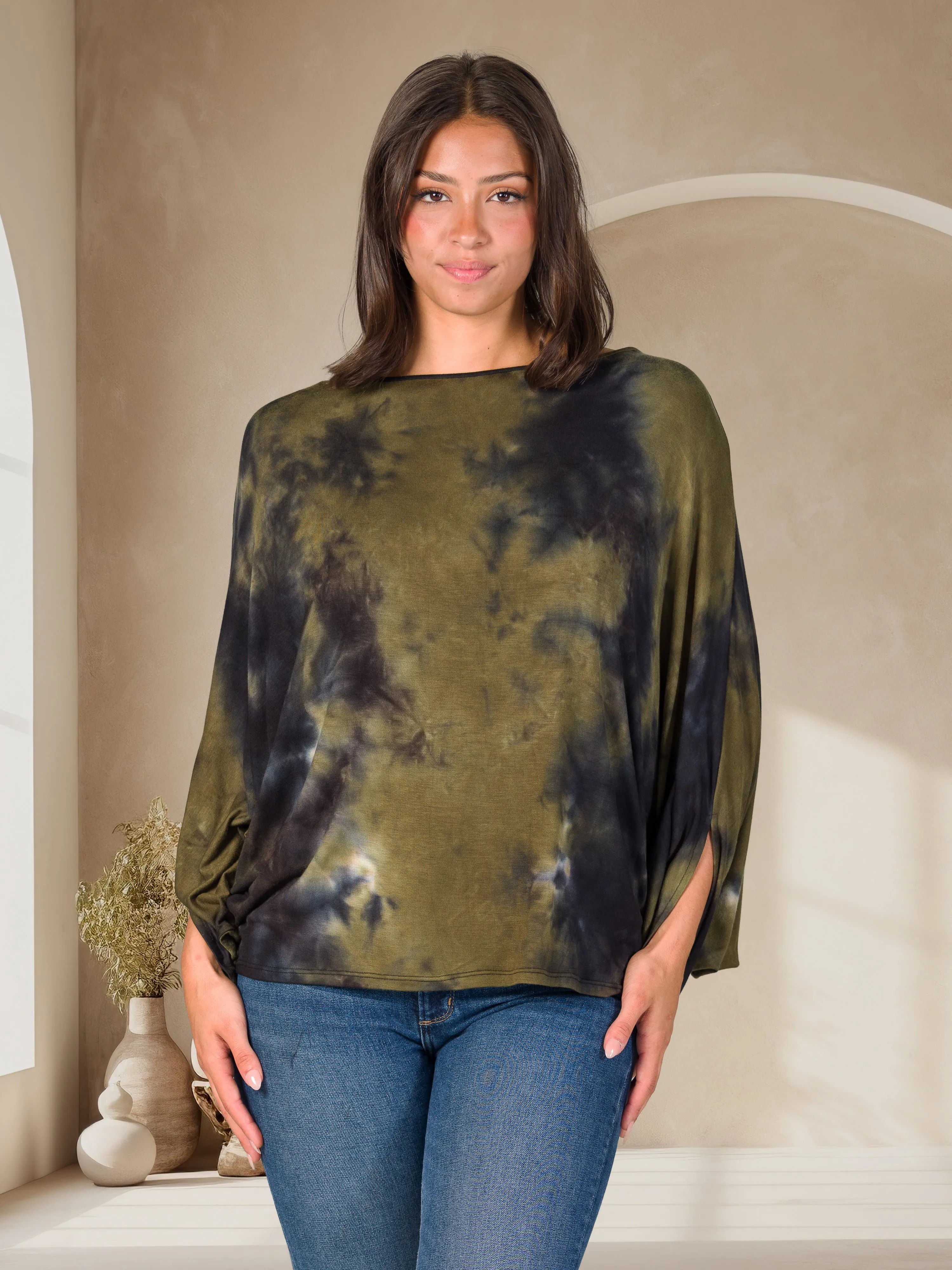 Essential Womens Green Tie Dye Batwing Sleeve Relaxed Fit Top sold by 24/7 Comfort Apparel product image thumbnail 5