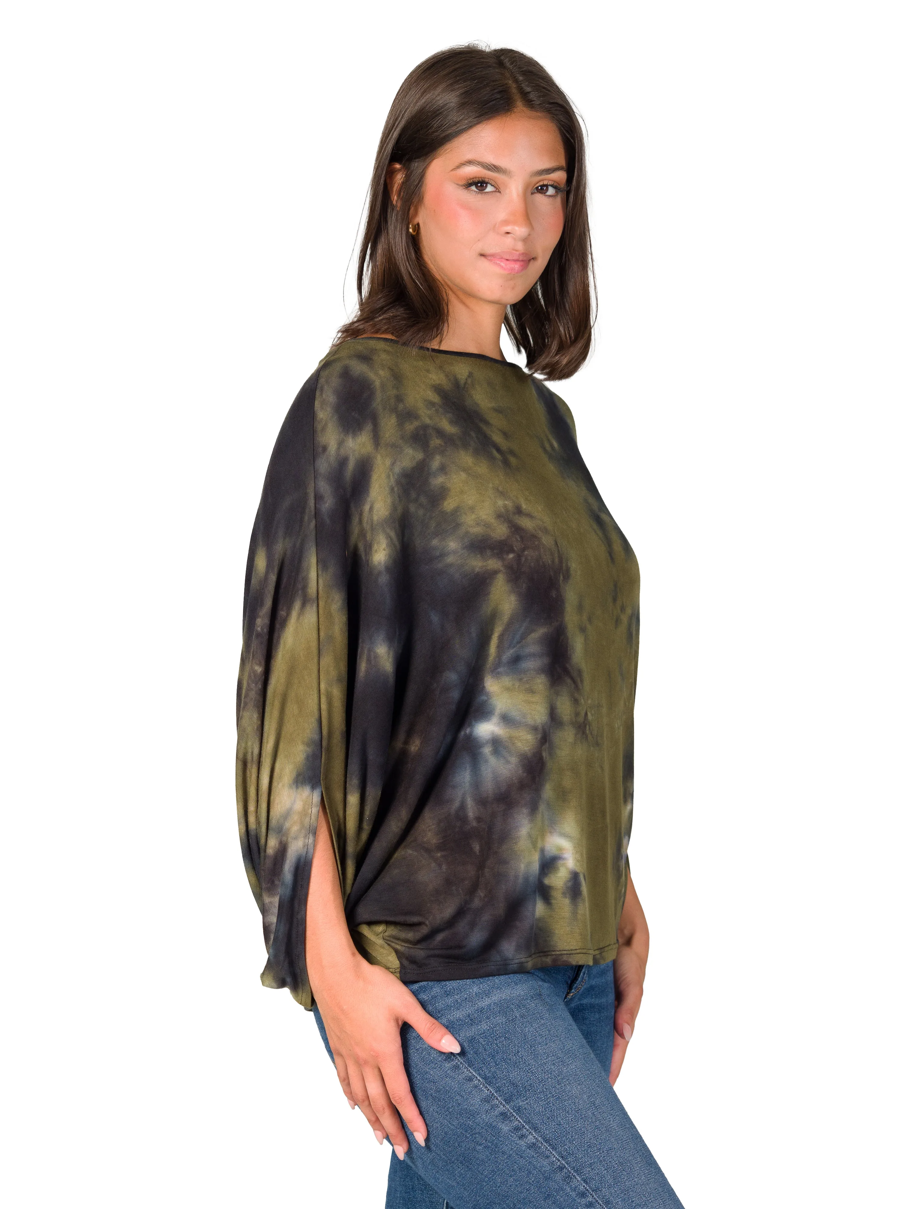 Essential Womens Green Tie Dye Batwing Sleeve Relaxed Fit Top sold by 24/7 Comfort Apparel product image thumbnail 2