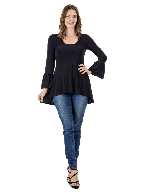 Essential Womens Long Bell Sleeve High Low Tunic Top made by 24/7 Comfort Apparel