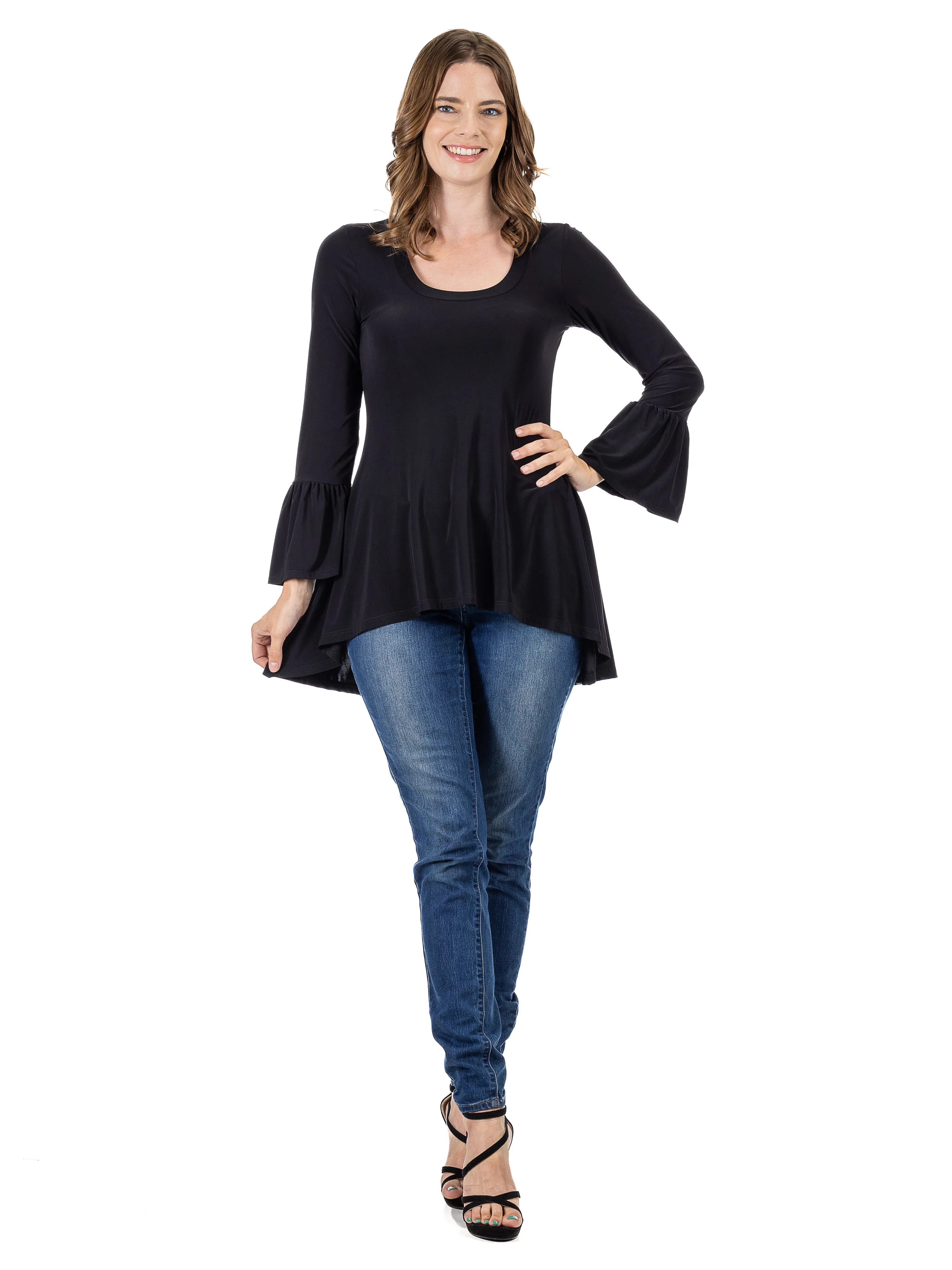 Essential Womens Long Bell Sleeve High Low Tunic Top sold by 24/7 Comfort Apparel