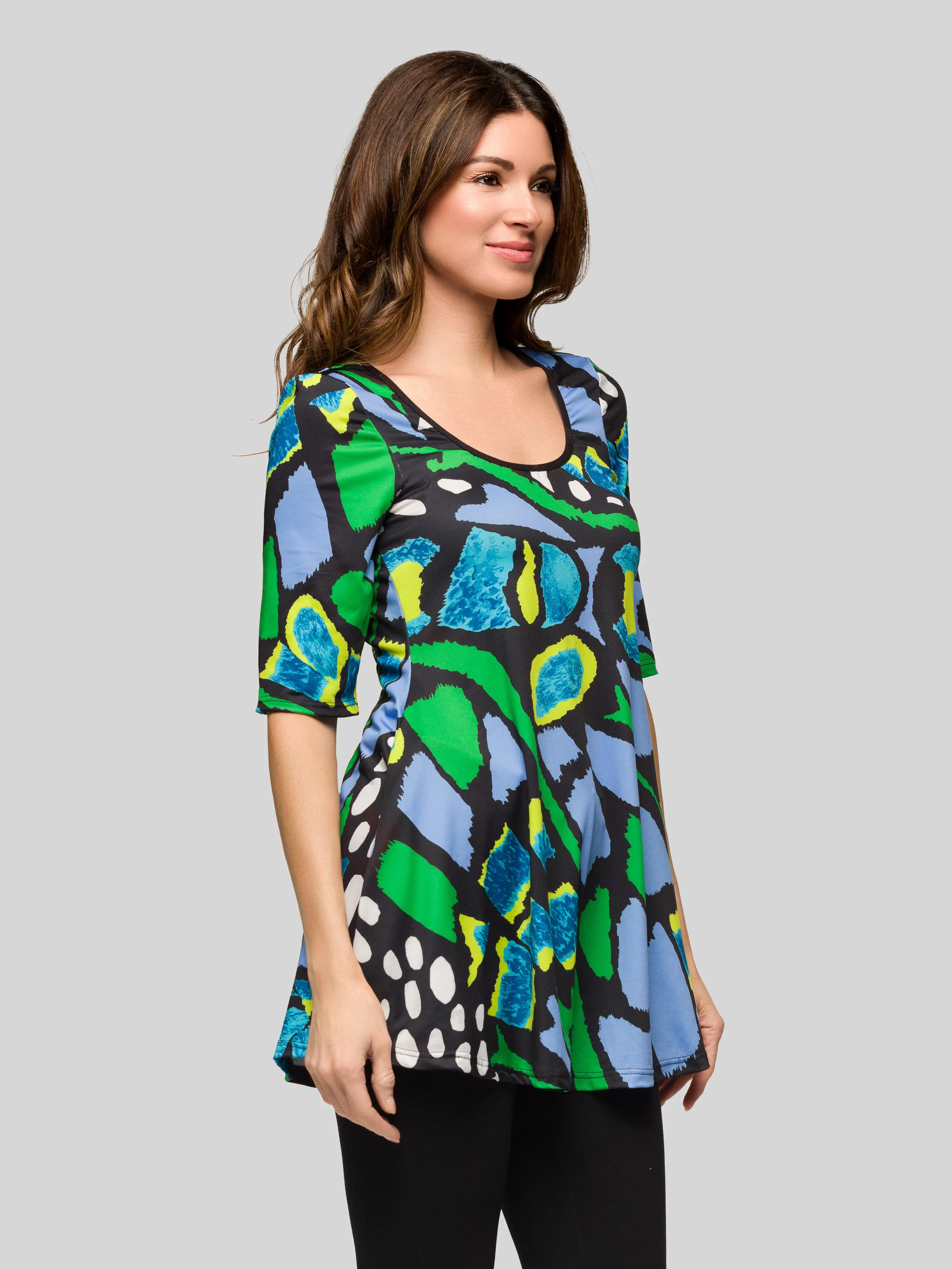 Essential Womens Blue Butterfly Print Elbow Sleeve Casual Tunic Top sold by 24/7 Comfort Apparel product image thumbnail 2
