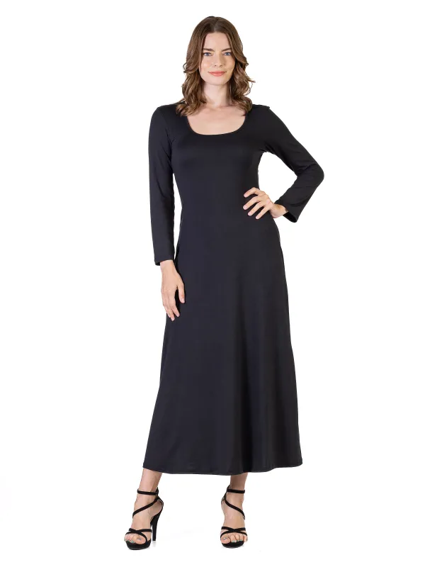 Essential Womens Scoop Neck Long Sleeve A Line Maxi Dress made by 24/7 Comfort Apparel
