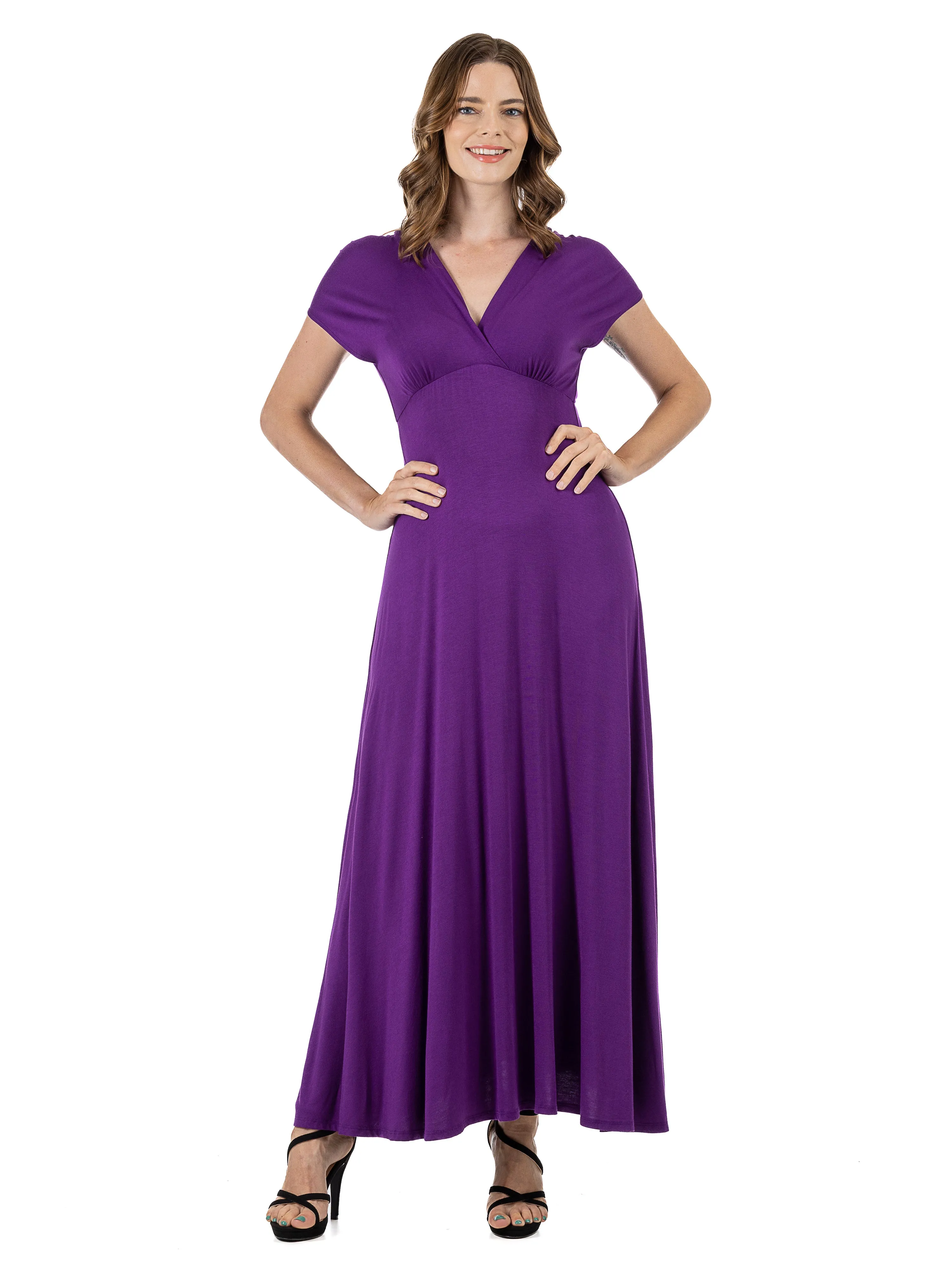 Essential Womens V Neck Empire Waist Kimono Cap Sleeve Maxi Dress sold by 24/7 Comfort Apparel product image thumbnail 5