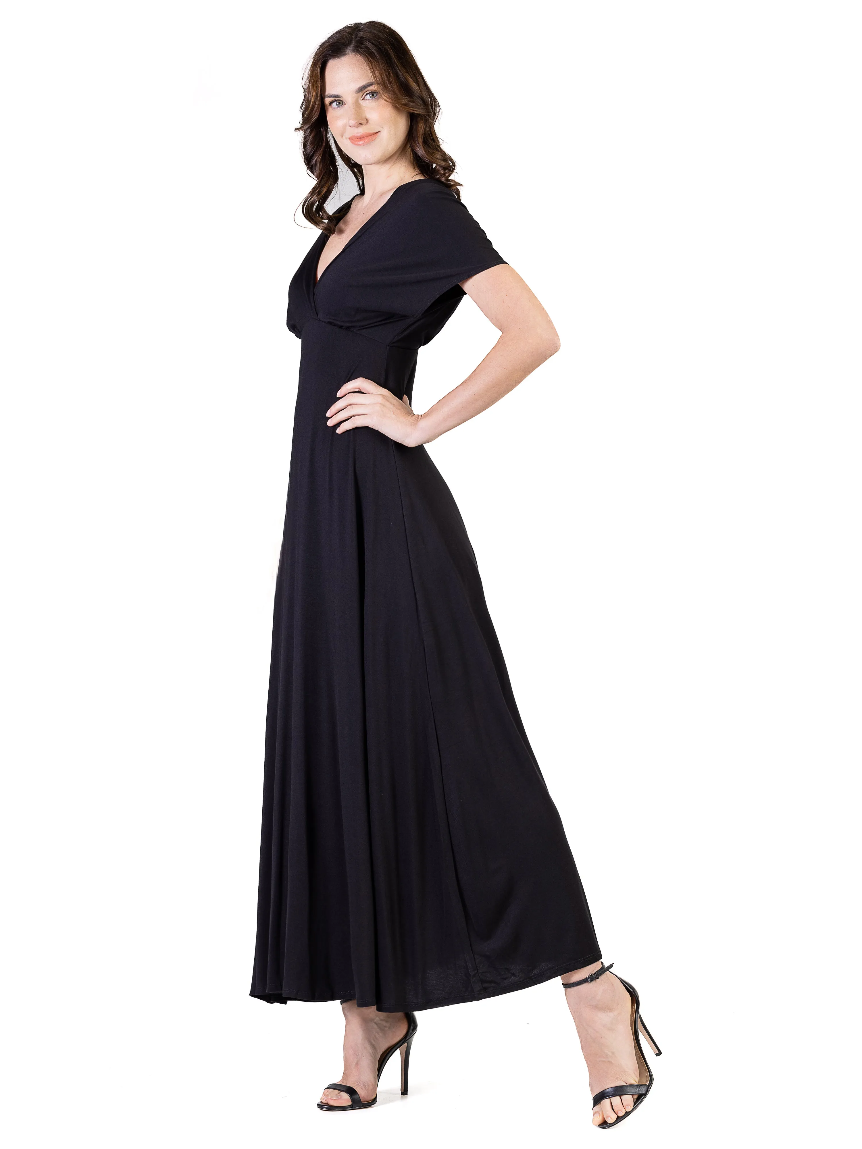 Essential Womens V Neck Empire Waist Kimono Cap Sleeve Maxi Dress sold by 24/7 Comfort Apparel product image thumbnail 2