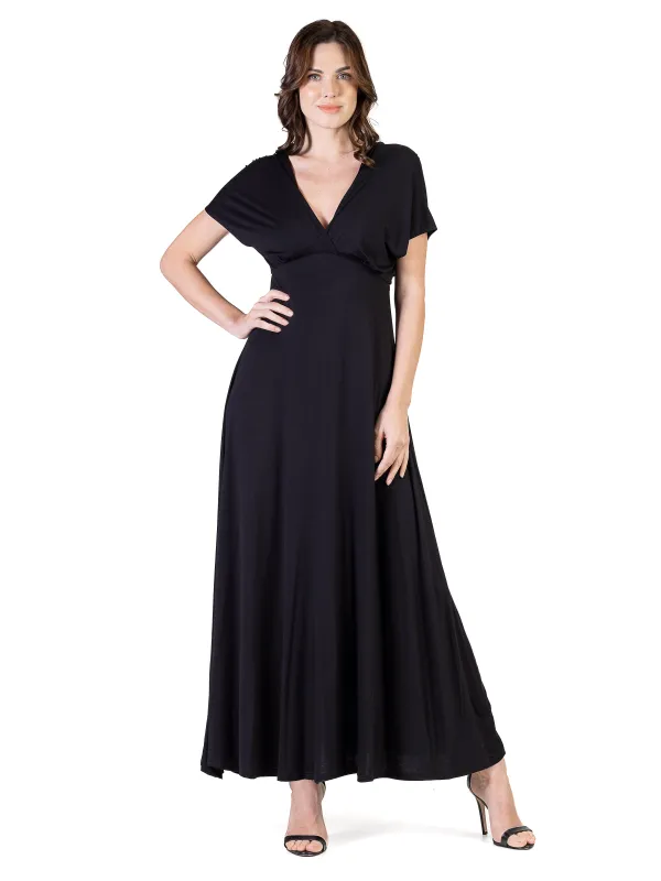 Essential Womens V Neck Empire Waist Kimono Cap Sleeve Maxi Dress made by 24/7 Comfort Apparel