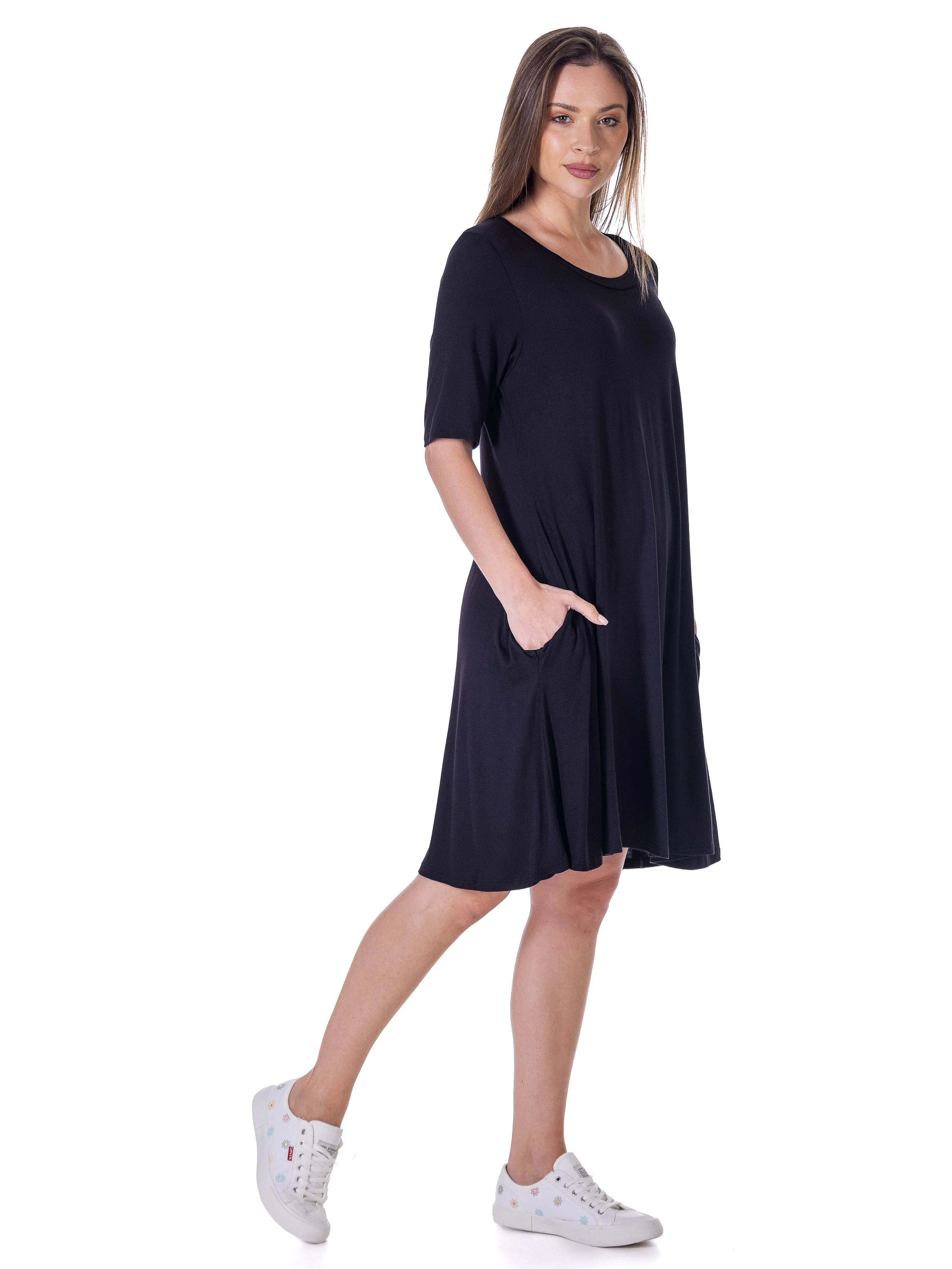 Essential Womens Round Neck Knee Length Flare T Shirt Pocket Dress sold by 24/7 Comfort Apparel product image thumbnail 2
