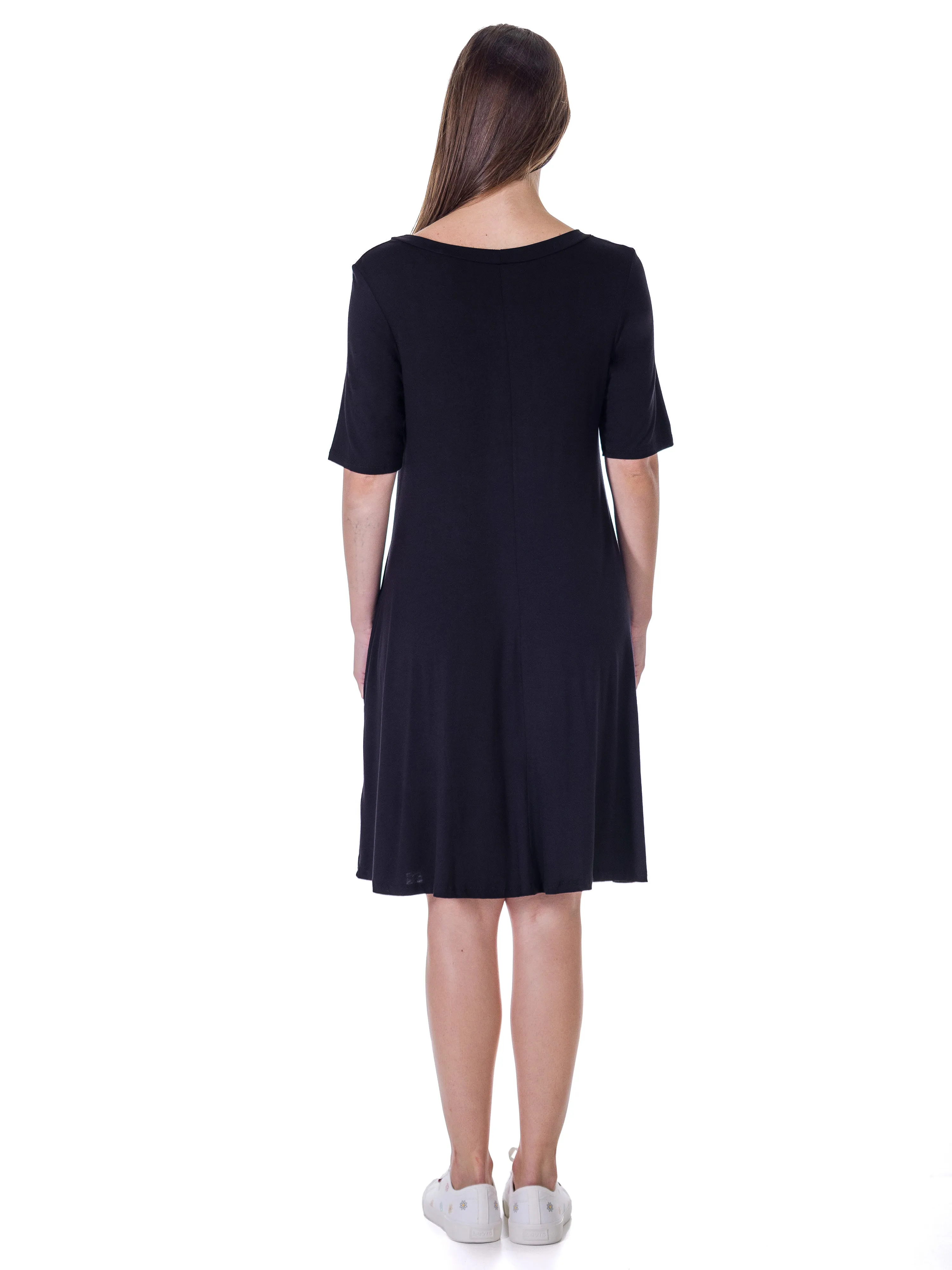 Essential Womens Round Neck Knee Length Flare T Shirt Pocket Dress sold by 24/7 Comfort Apparel product image thumbnail 3
