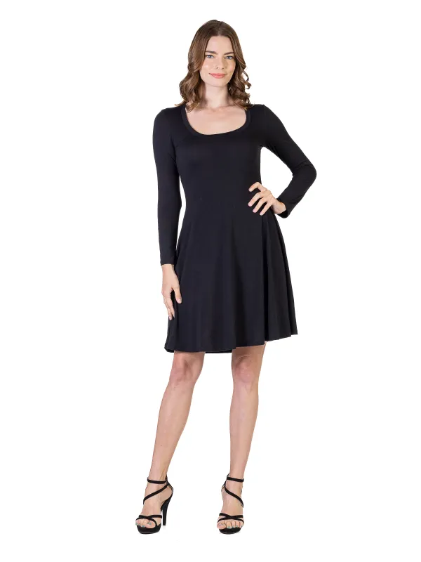 Essential Womens Long Sleeve Scoop Neck Knee Length Dress made by 24/7 Comfort Apparel