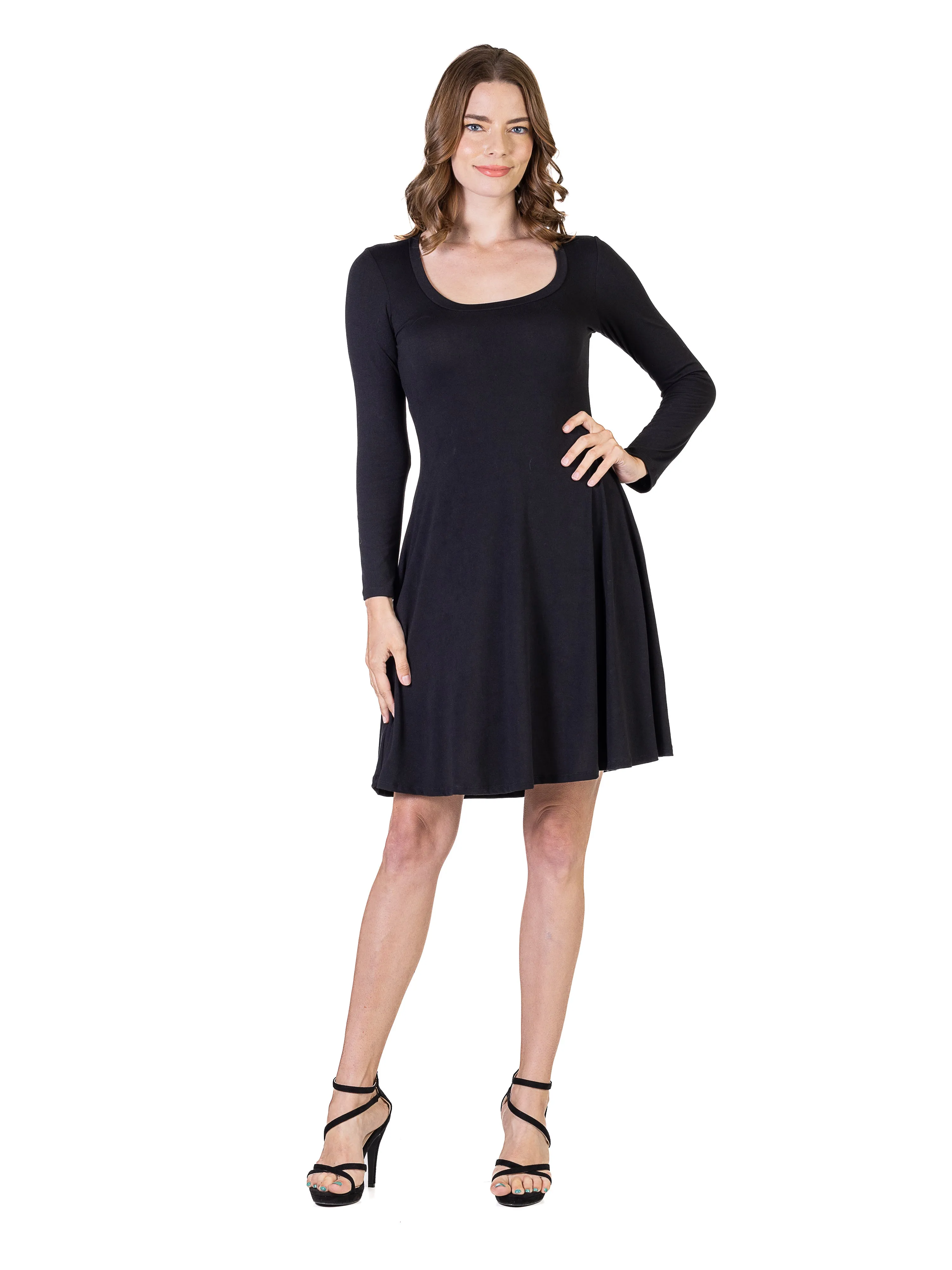 Essential Womens Long Sleeve Scoop Neck Knee Length Dress sold by 24/7 Comfort Apparel