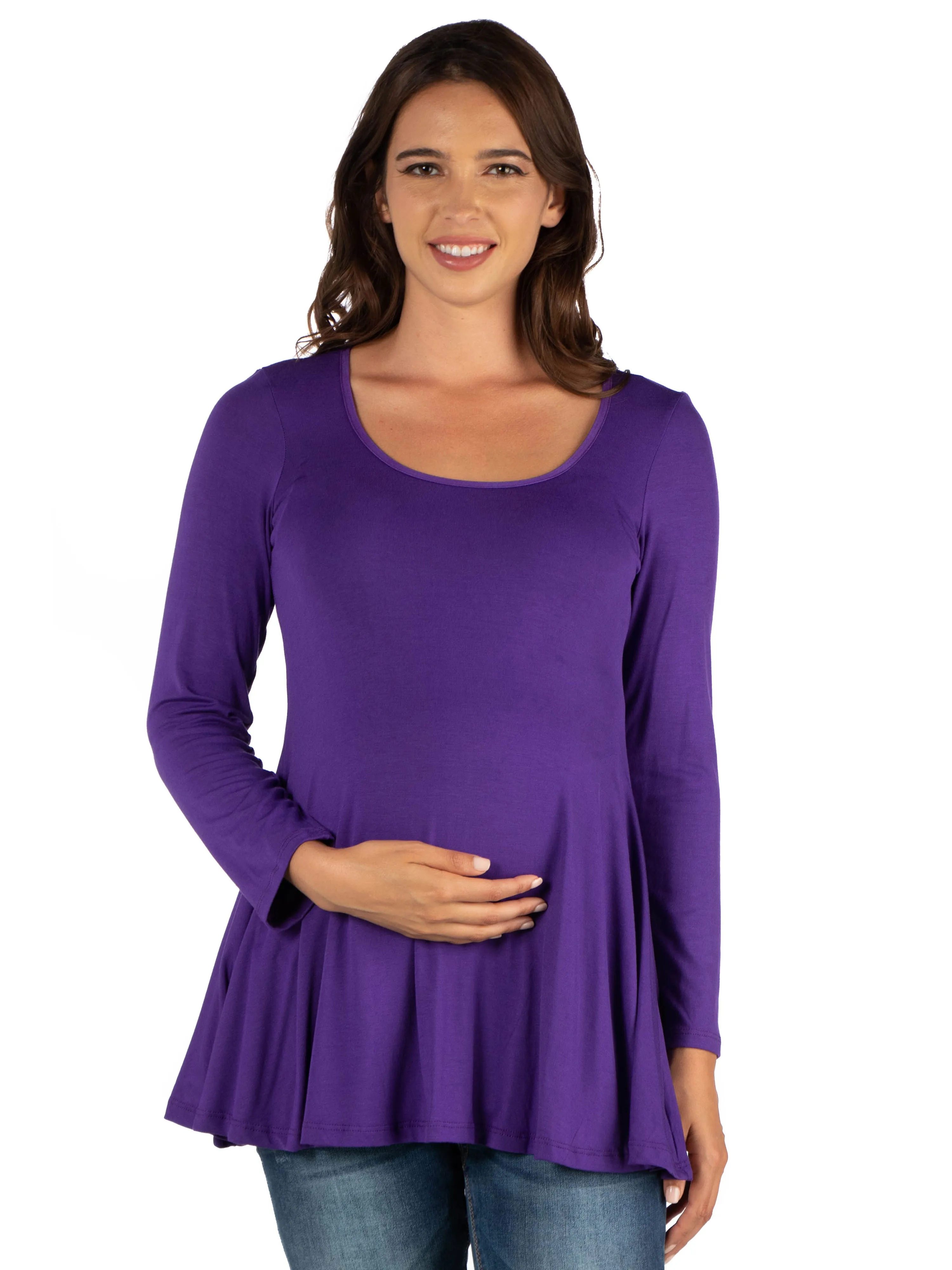 Basic Maternity Long Sleeve Scoop Neck Swing Soft Flare Tunic Top sold by 24/7 Comfort Apparel