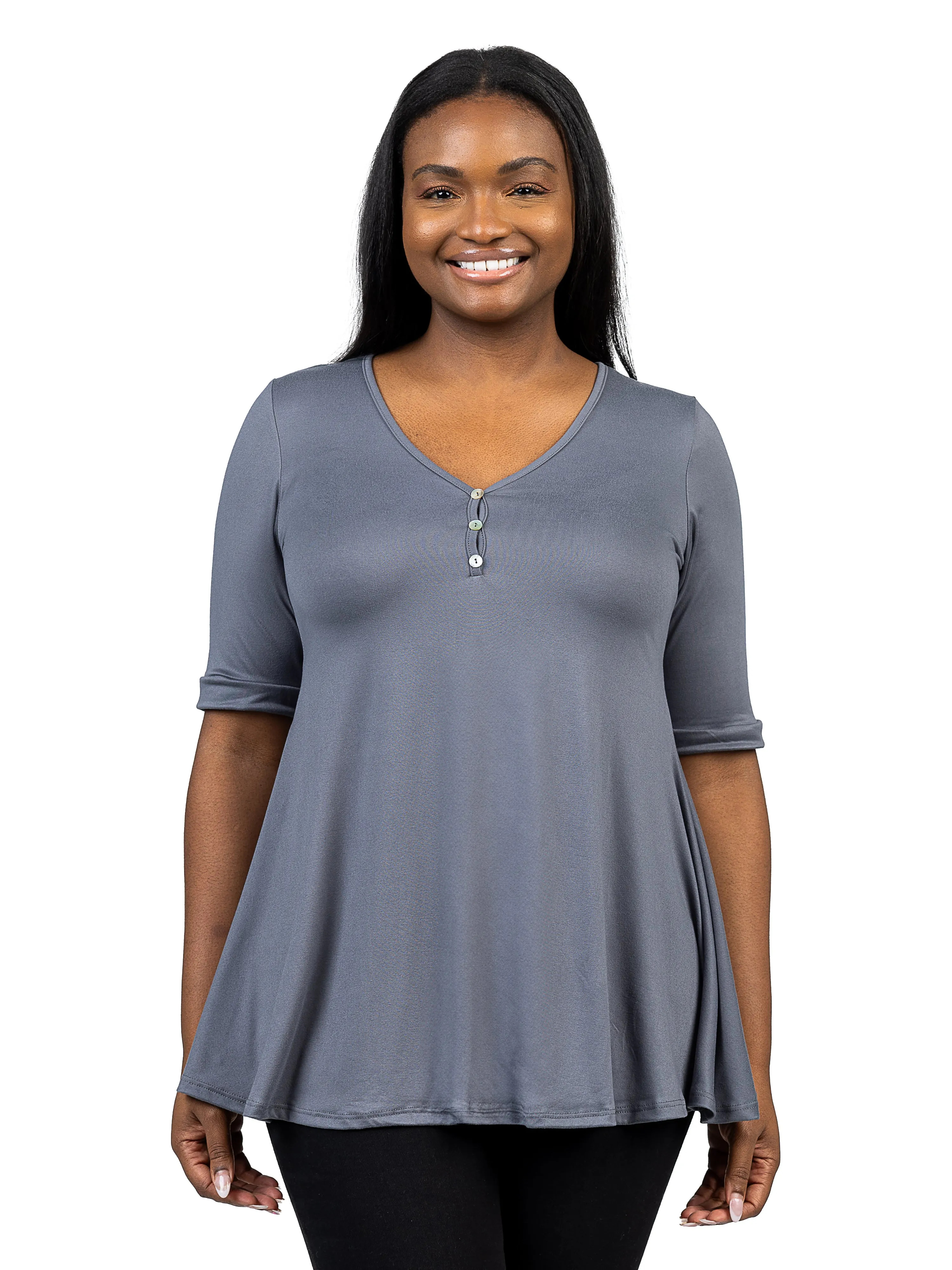 Basic Plus Size Elbow Sleeve Henley Tunic Top sold by 24/7 Comfort Apparel product image thumbnail 5