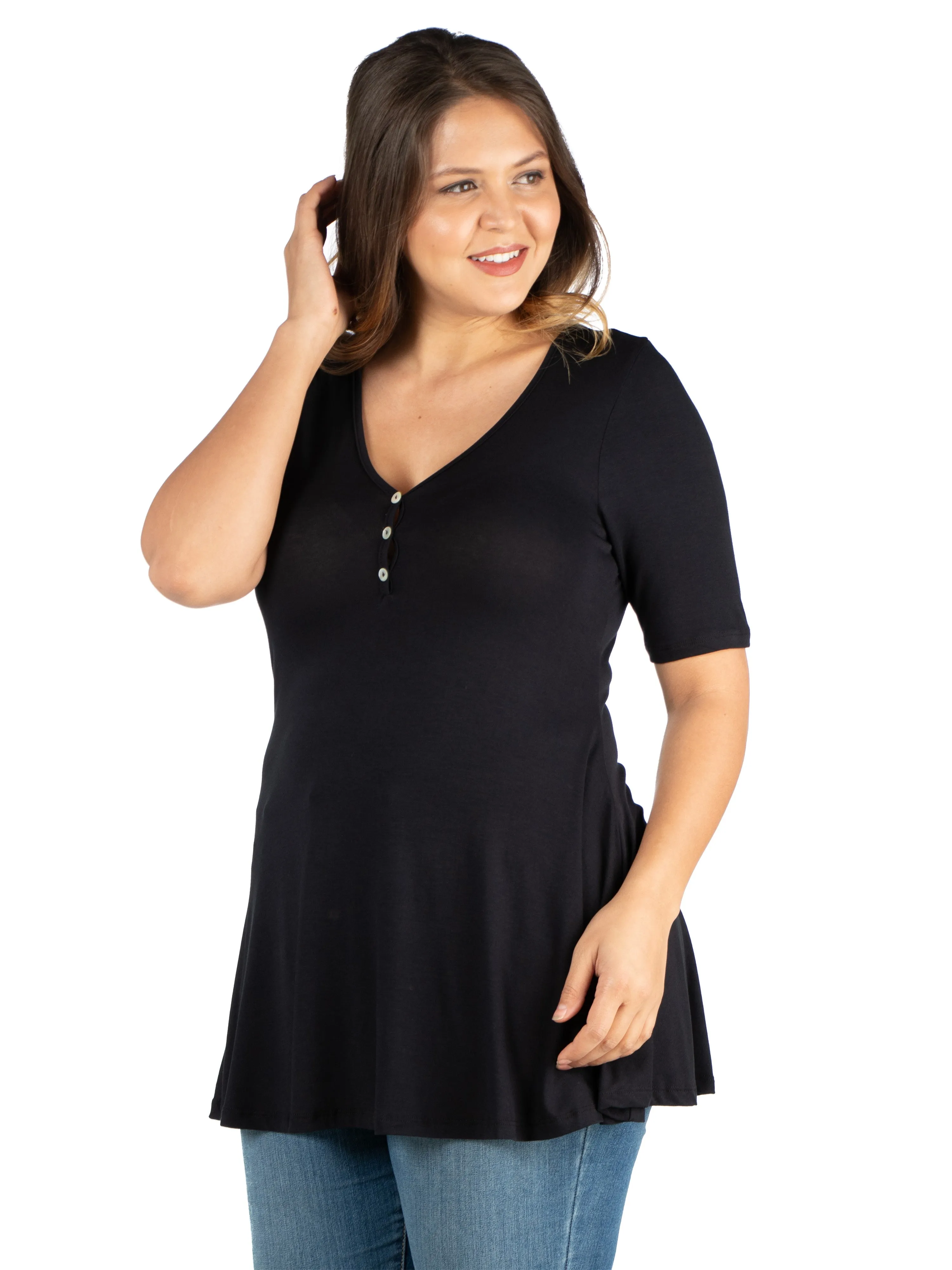 Basic Plus Size Elbow Sleeve Henley Tunic Top sold by 24/7 Comfort Apparel product image thumbnail 2