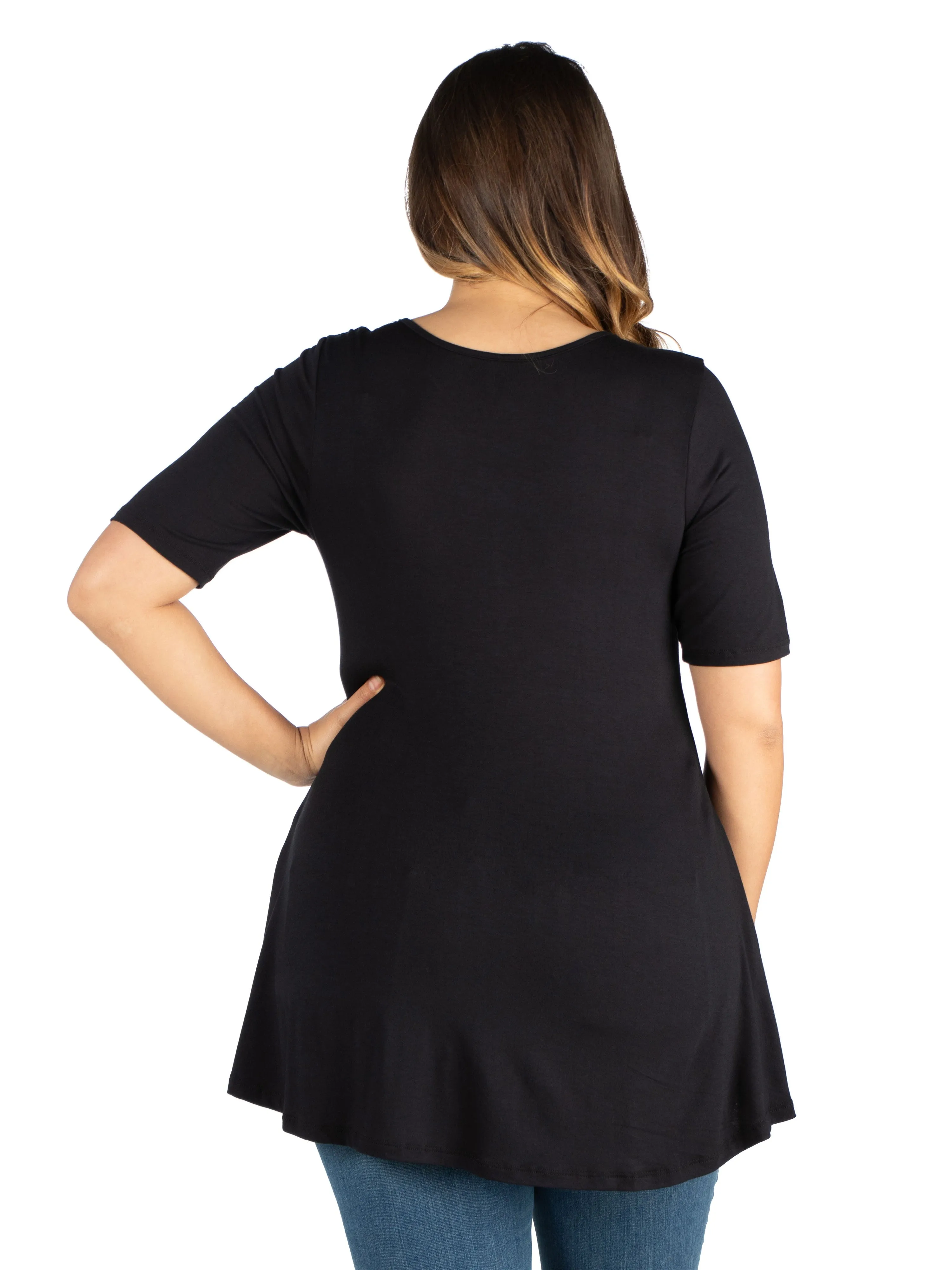 Basic Plus Size Elbow Sleeve Henley Tunic Top sold by 24/7 Comfort Apparel product image thumbnail 3
