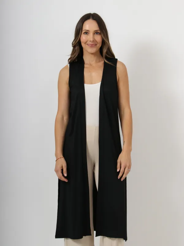 Basic Womens Sleeveless Side Slit Long Jacket made by 24/7 Comfort Apparel