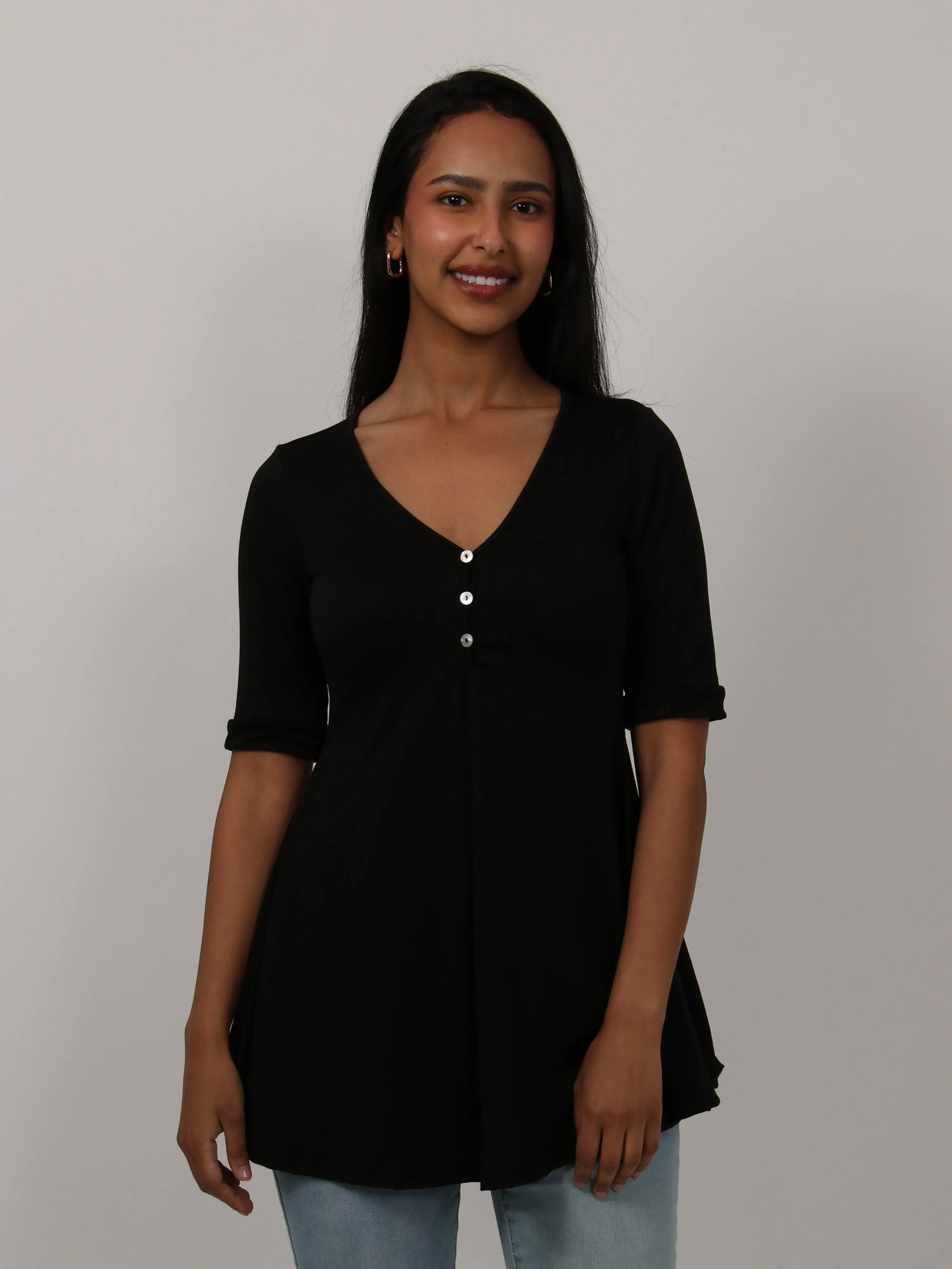 Basic Womens Short Sleeve with Button Detail Tunic Top sold by 24/7 Comfort Apparel