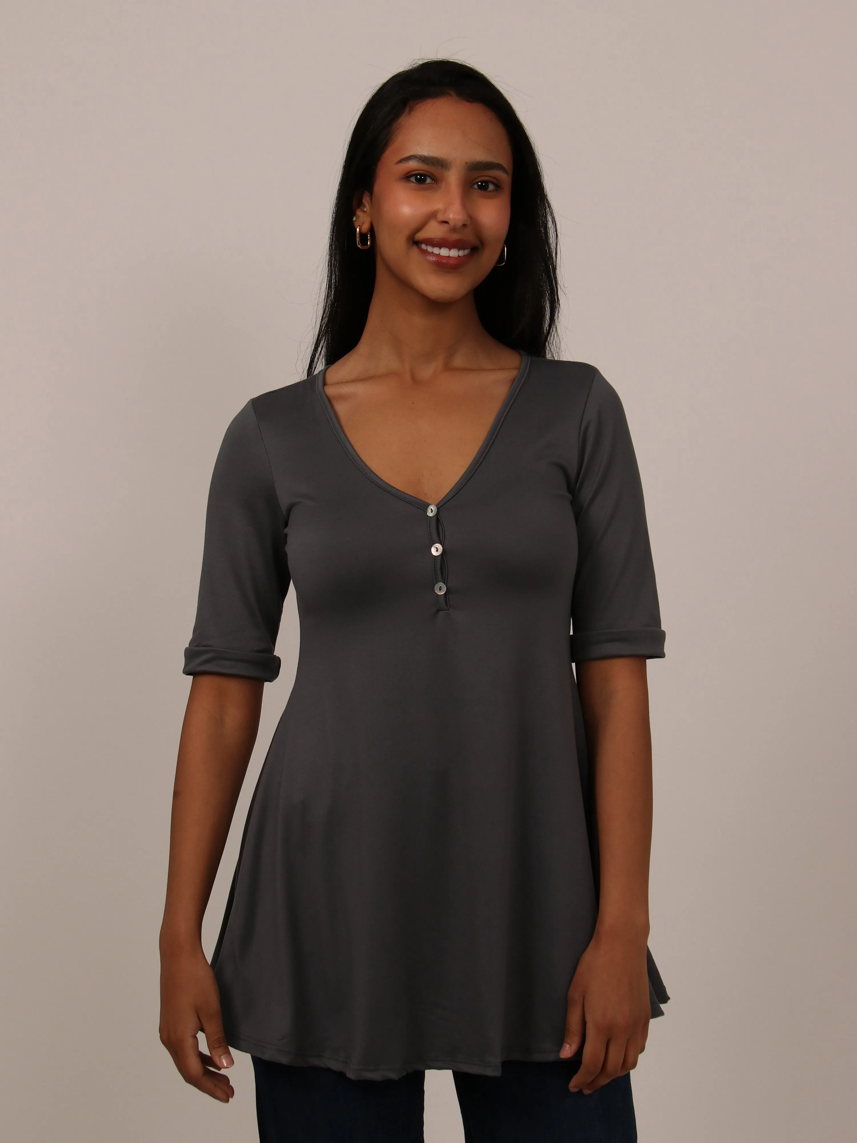 Basic Womens Short Sleeve with Button Detail Tunic Top sold by 24/7 Comfort Apparel product image thumbnail 5